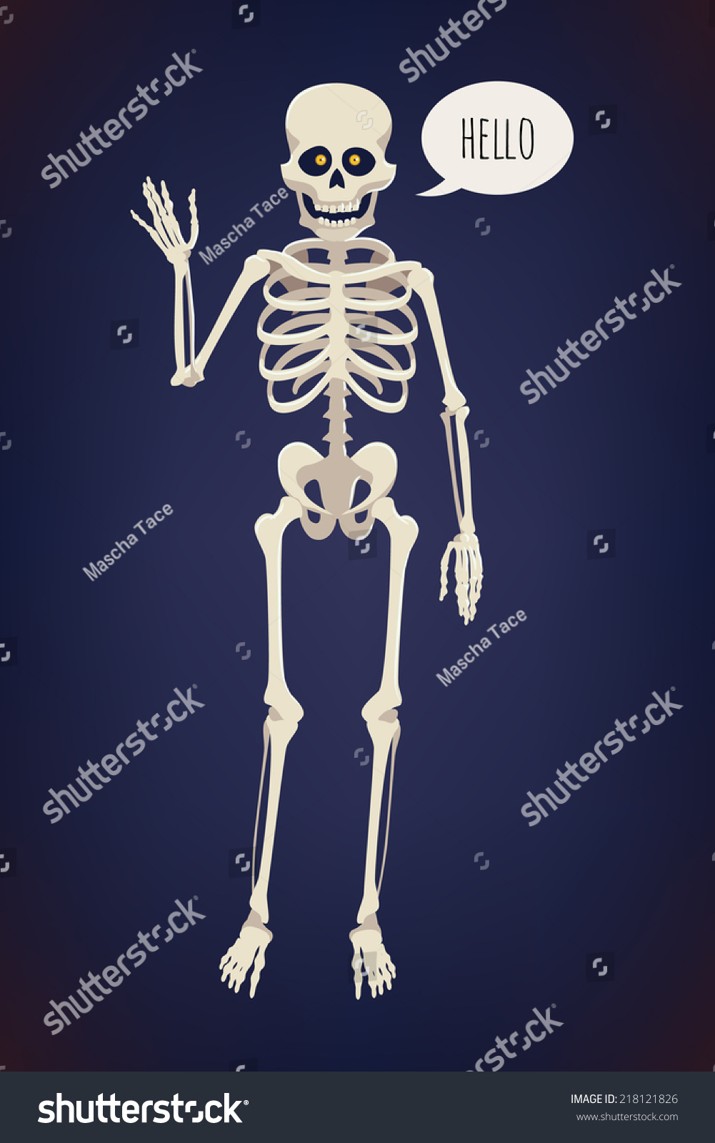 Vector Flat Cartoon Bright Colored Human Skeleton Character With Glowing Orange Eyes Waving Hand And Vector Flat Cartoon Bright Colored Human Skeleton Character With Glowing Orange Eyes Waving Hand And