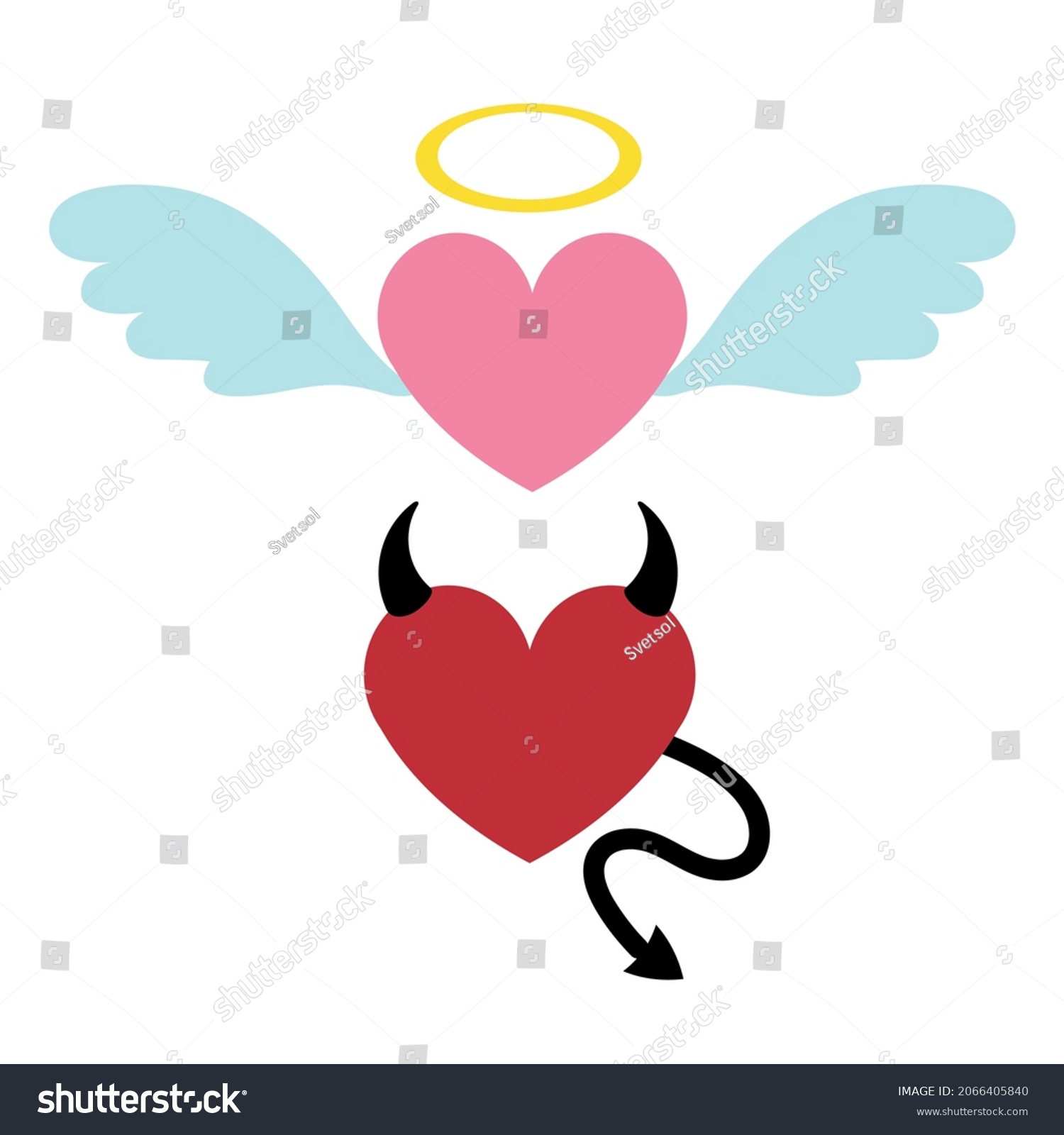 Vector Flat Cartoon Heart Angel Wings Stock Vector (Royalty Free ...