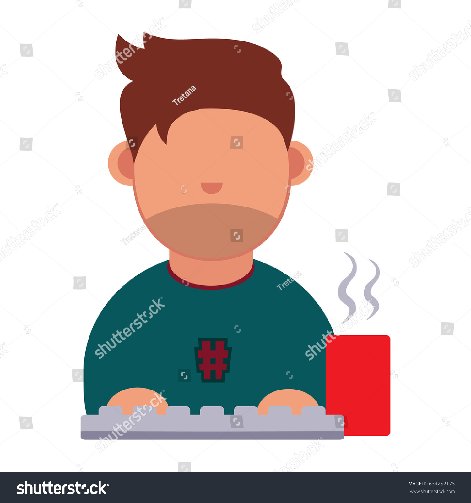 Vector Flat Cartoon Icon Computer Geek Stock Vector 634252178