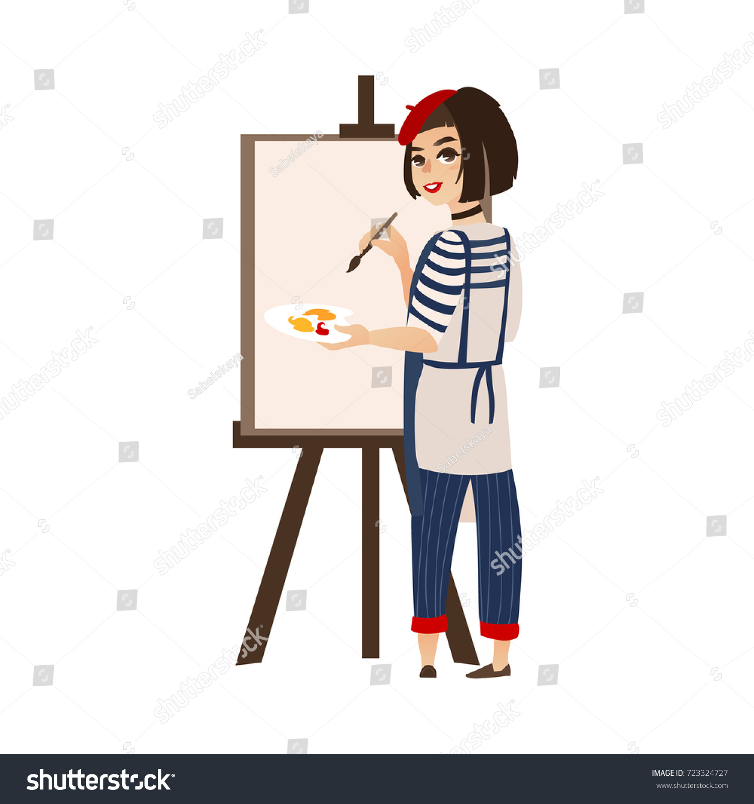 Vector Flat Cartoon Woman Artist Painter Stock Vector 723324727