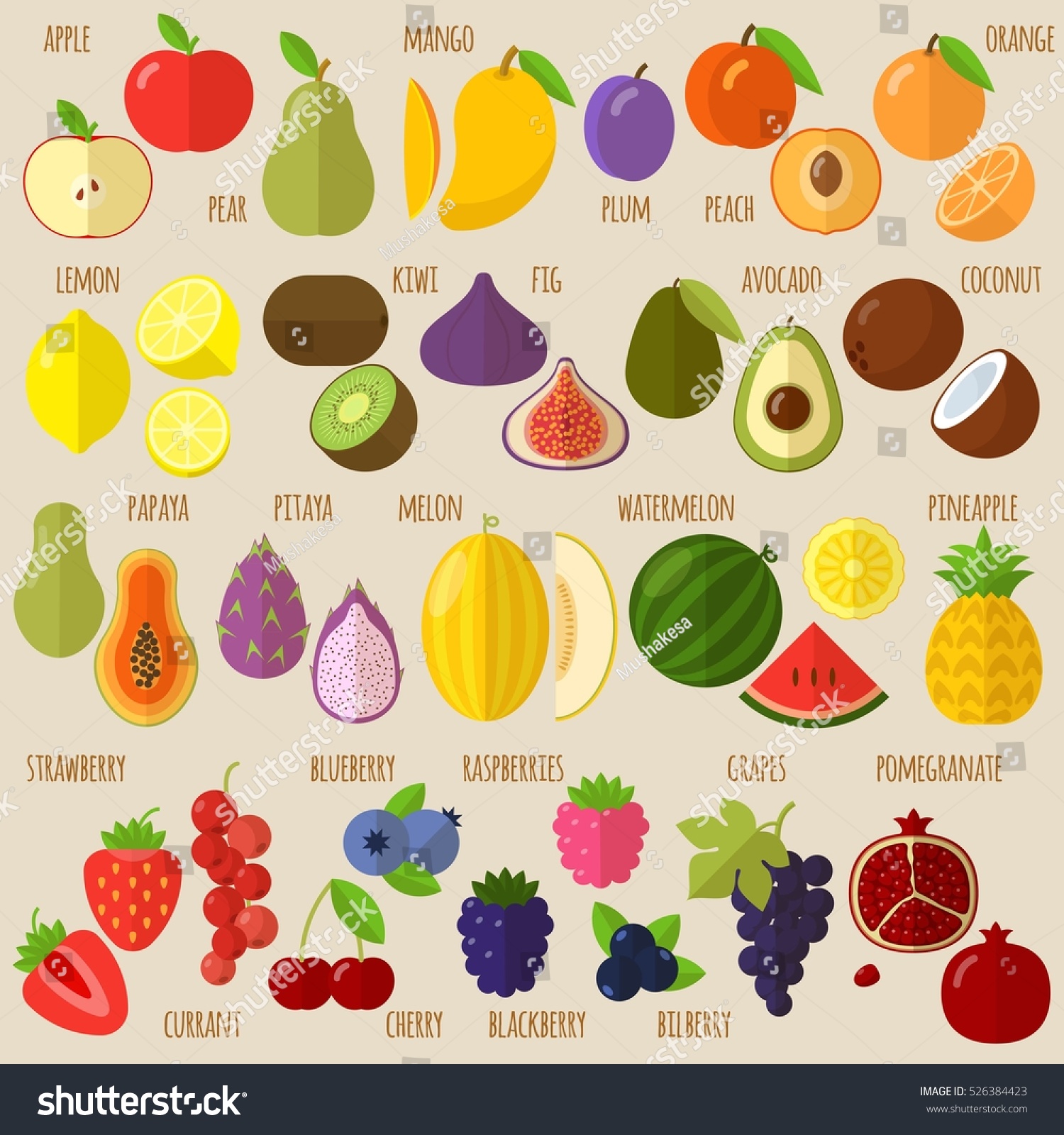 Vector Flat Design Fruits Berries Icon Stock Vector (royalty Free 