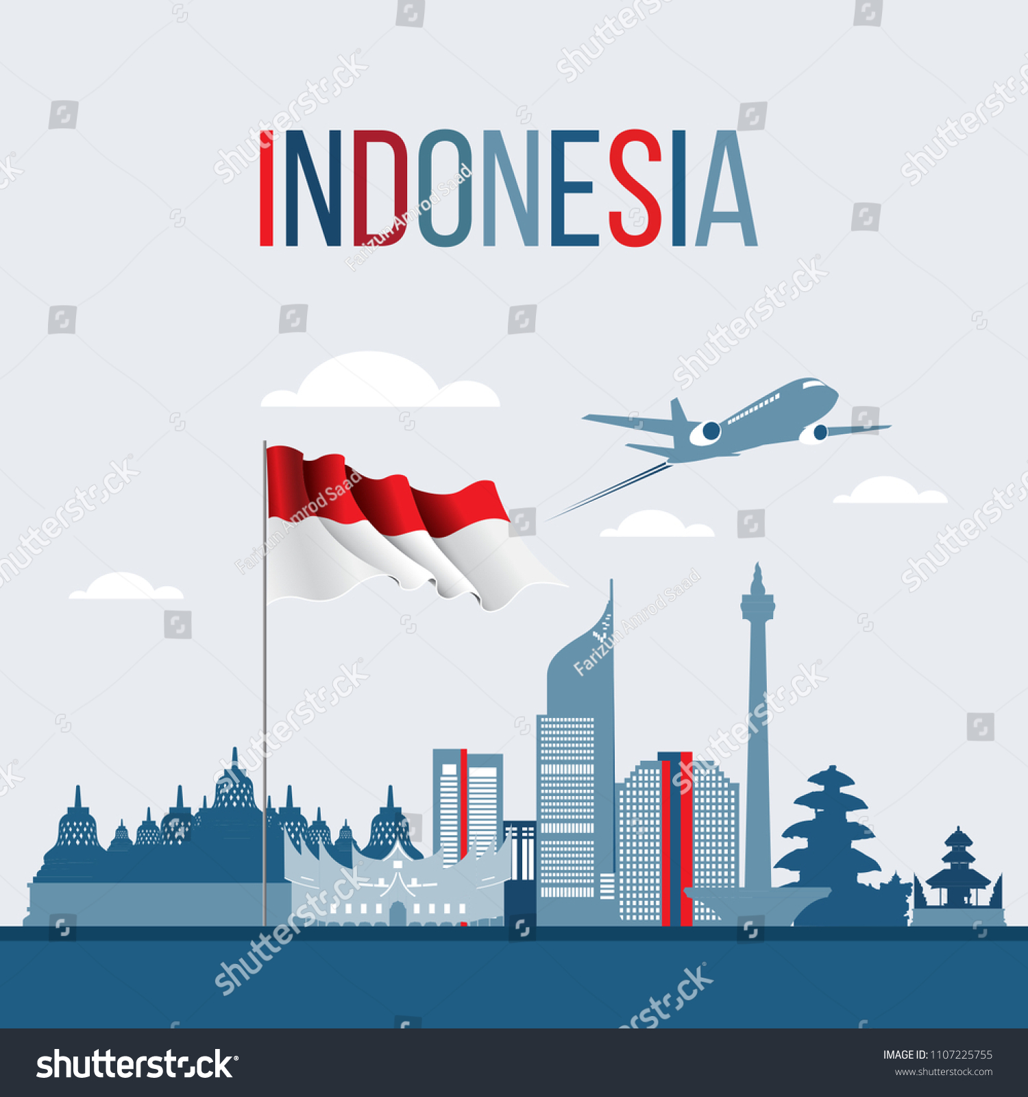 Vector Flat Design Illustration Indonesia Icons Stock Vector (royalty 