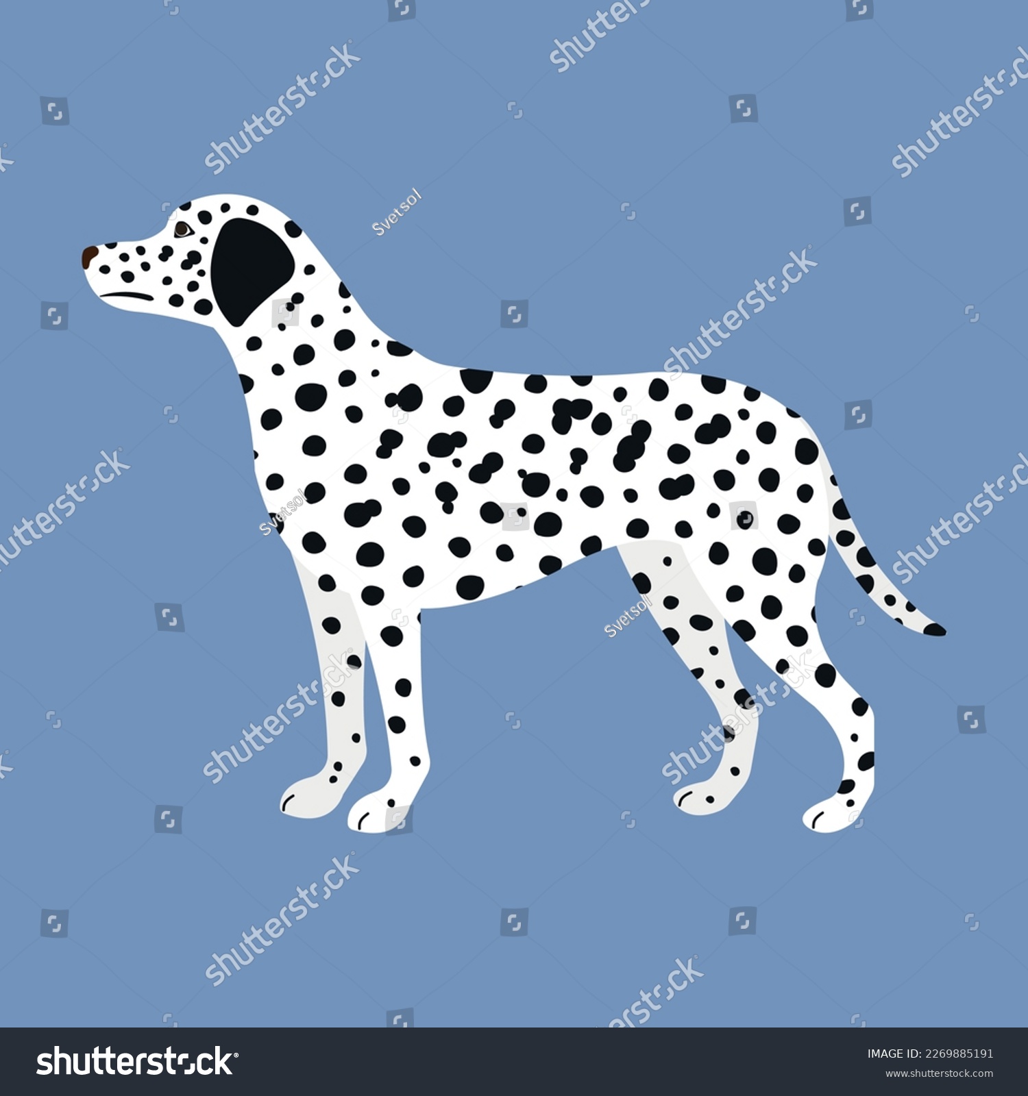 SVG of Vector flat hand drawn dalmatian dog isolated on blue background svg