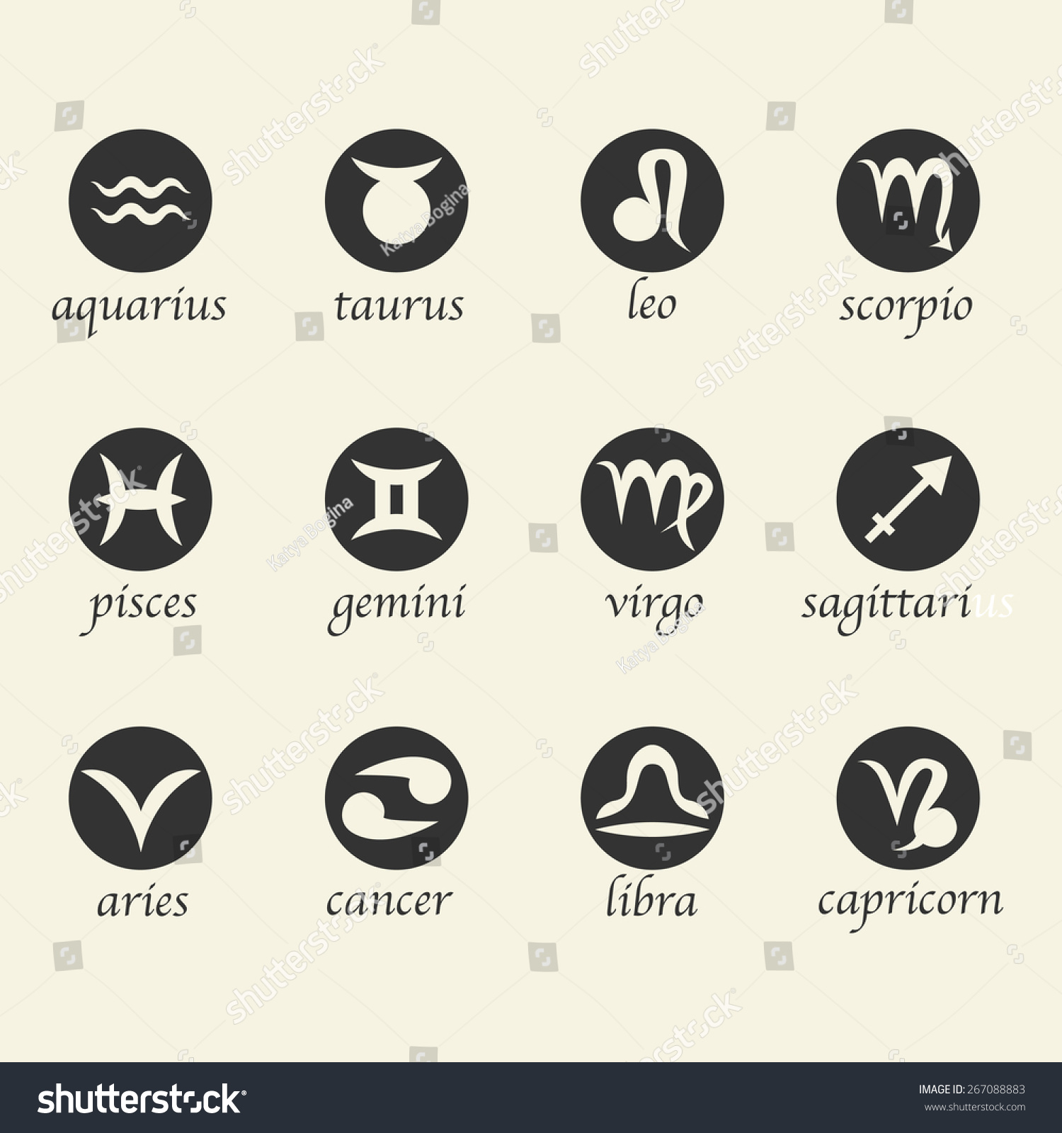 Vector Flat Icon Set Zodiac Astrological Stock Vector 267088883 ...