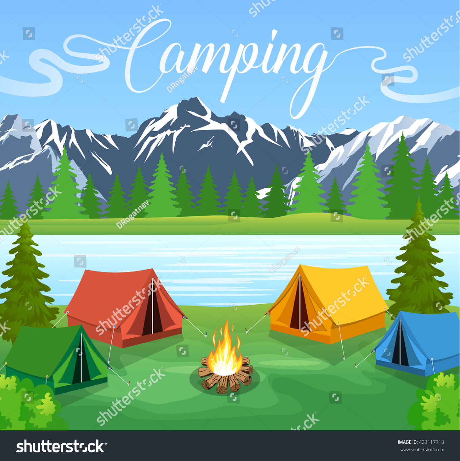 Vector Flat Illustration Camping Nature Background Stock ...