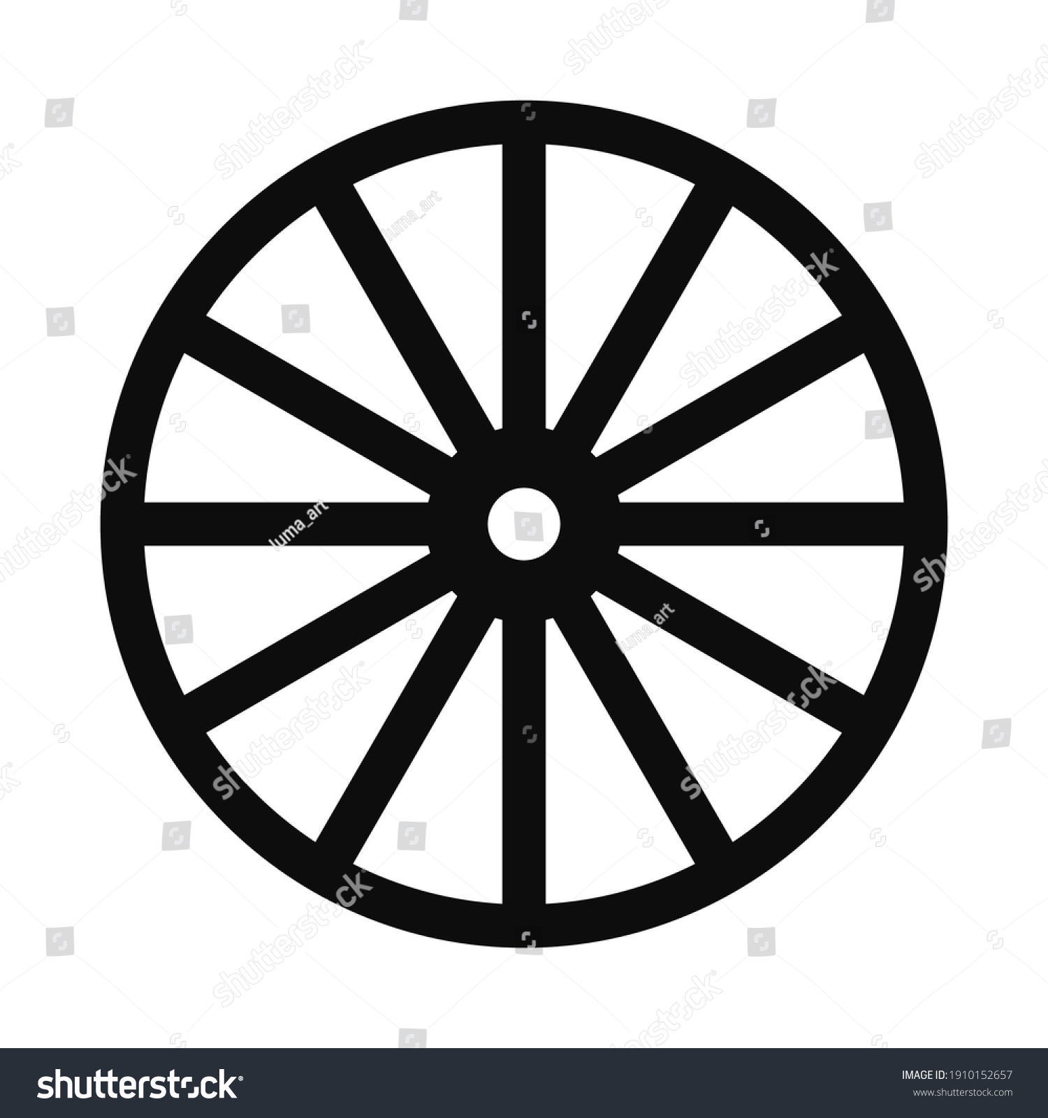 SVG of Vector flat illustration of far west style wagon wooden wheel icon - Black symbol isolated on white background svg