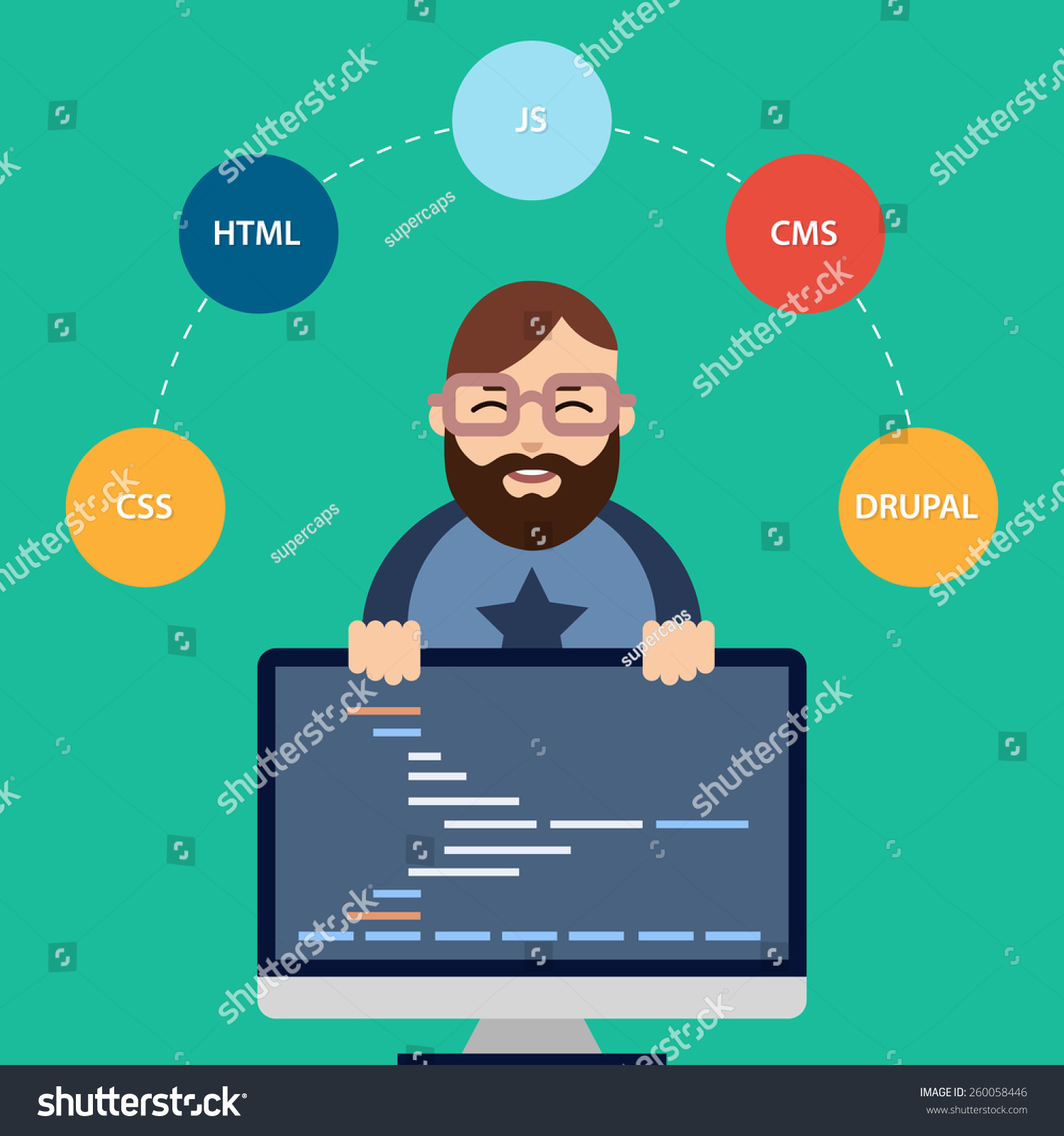 Vector Flat Illustration Male Computer Programmer: เวกเตอร์สต็อก (ปลอด ...
