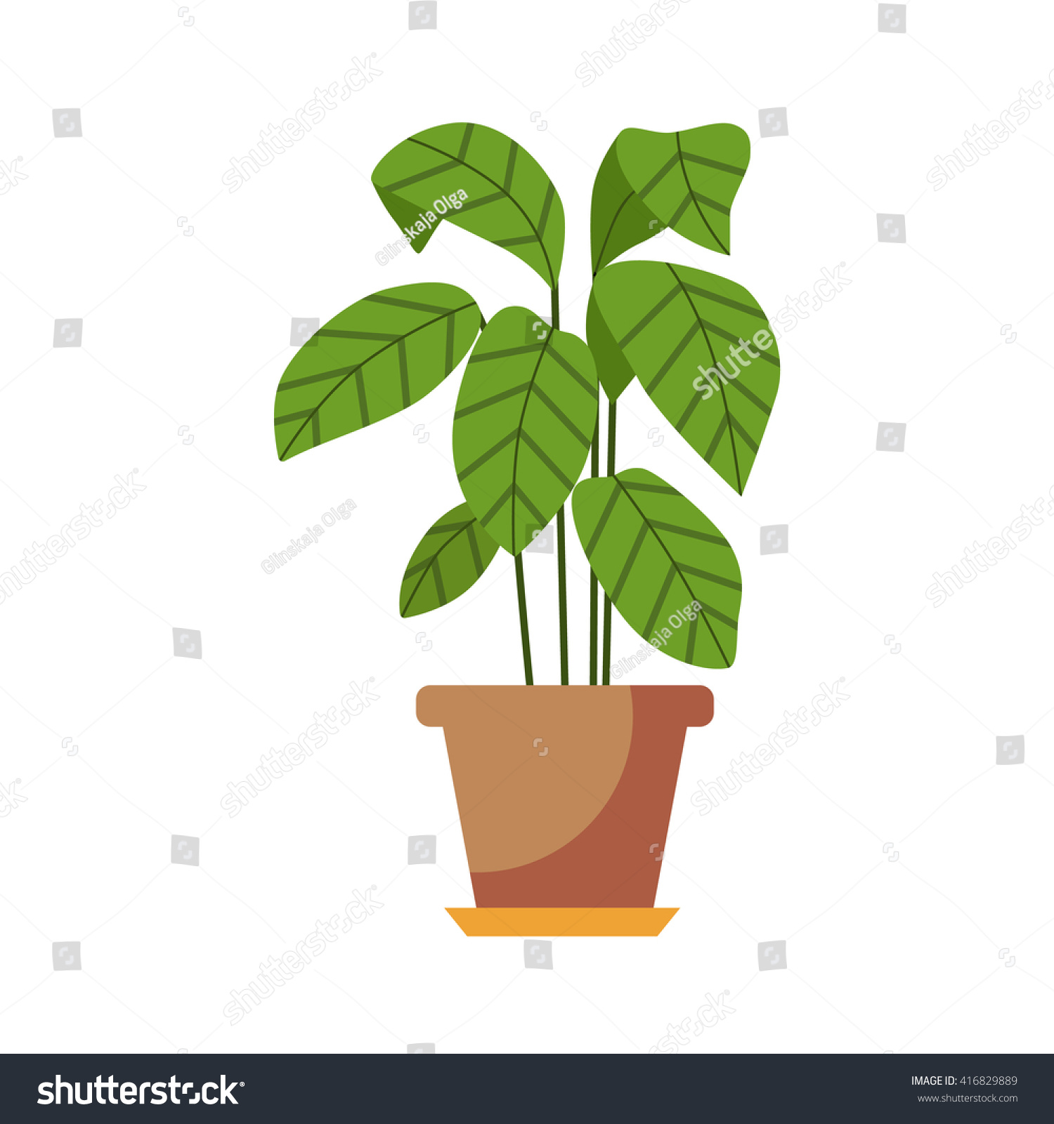 Vector Flat Indoor Plant Pot Illustration Stock Vector 416829889 ...