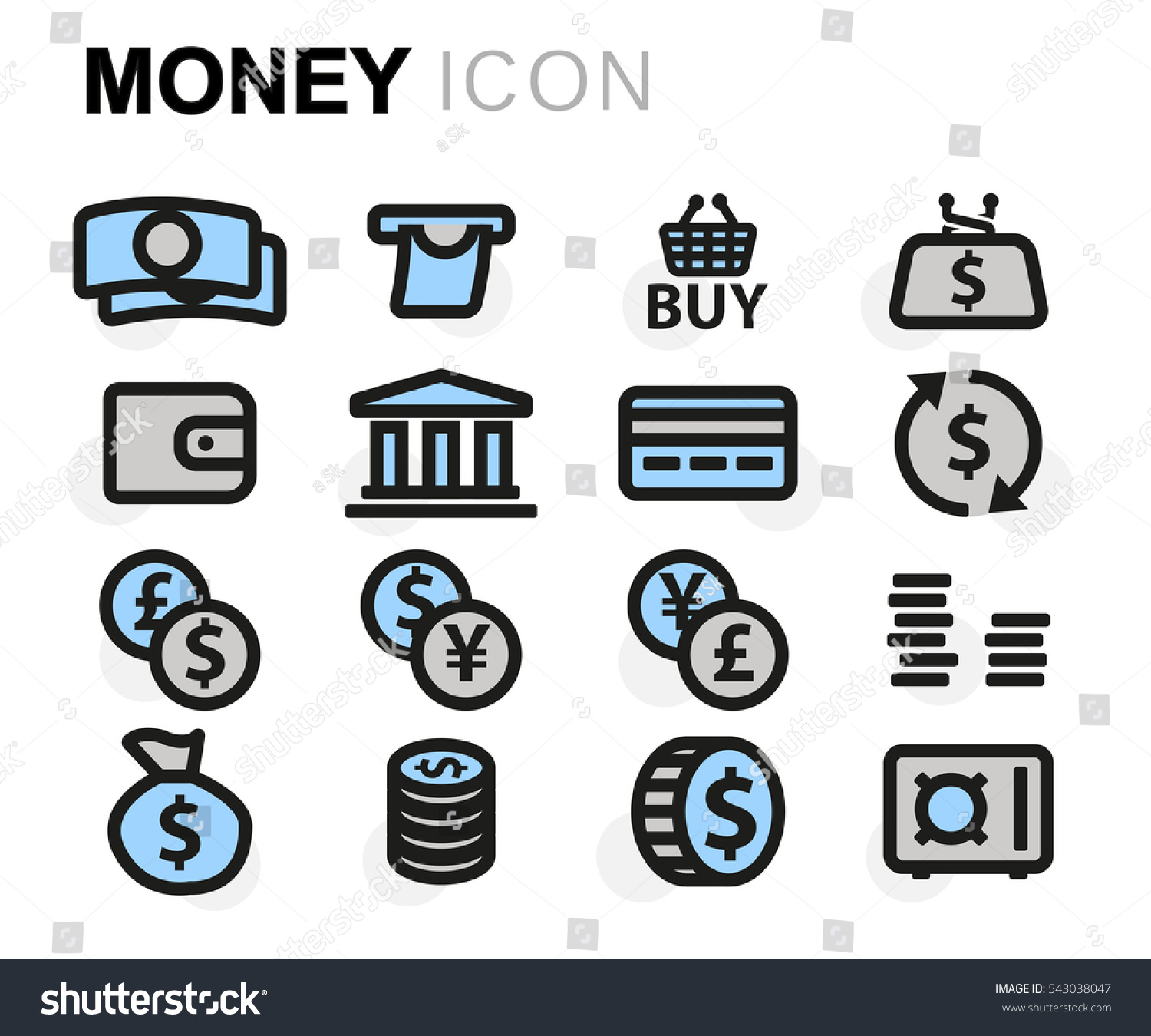 Vector Flat Money Icons Set On White Background - 543038047 : Shutterstock