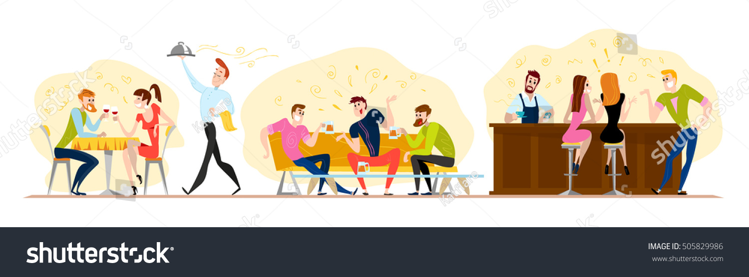 vector flat restaurant people illustration cartoon のベクター画像