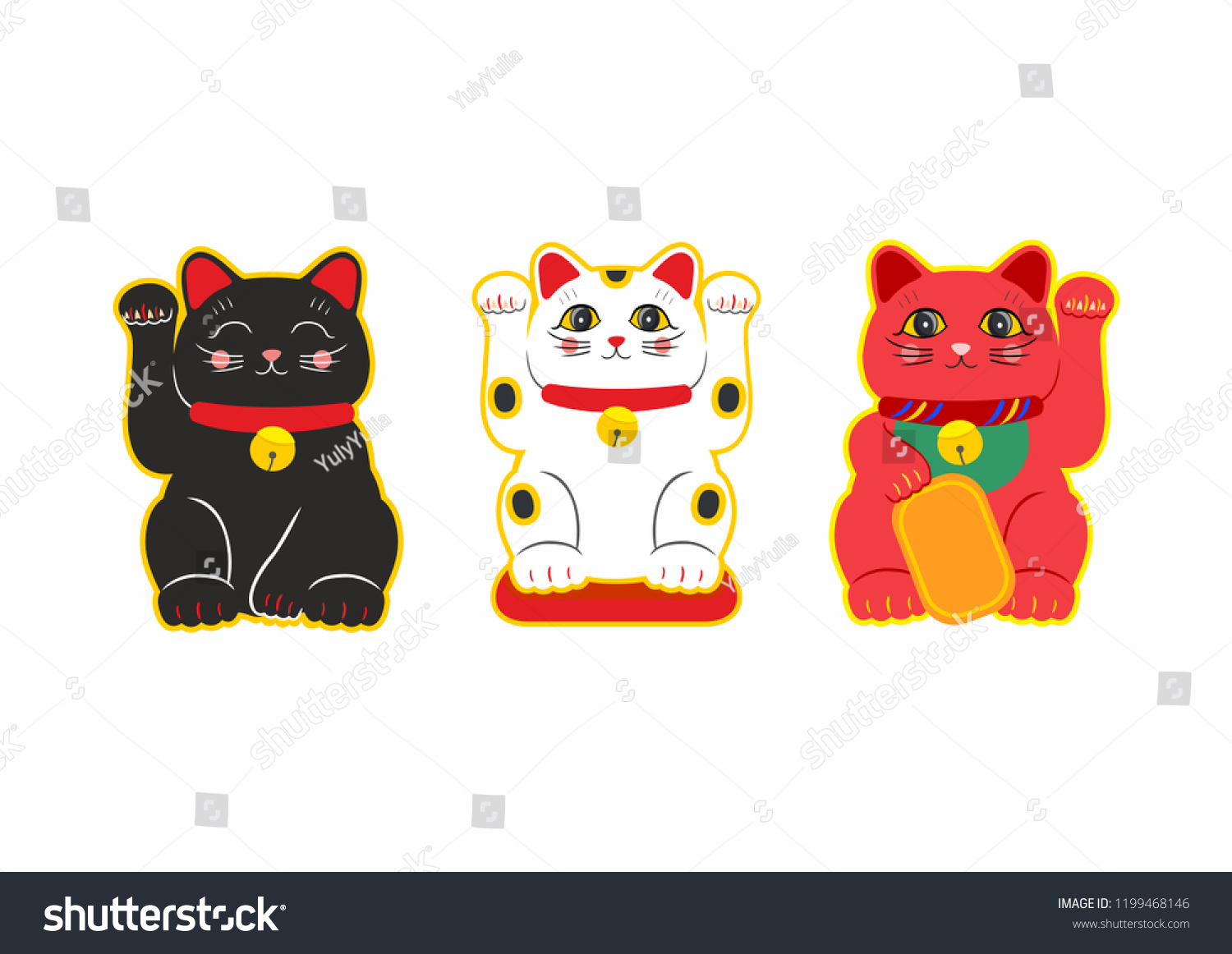 SVG of Vector flat style set of Japanese Lucky Cat Maneki Neko. Icon for web. Isolated on white background. svg