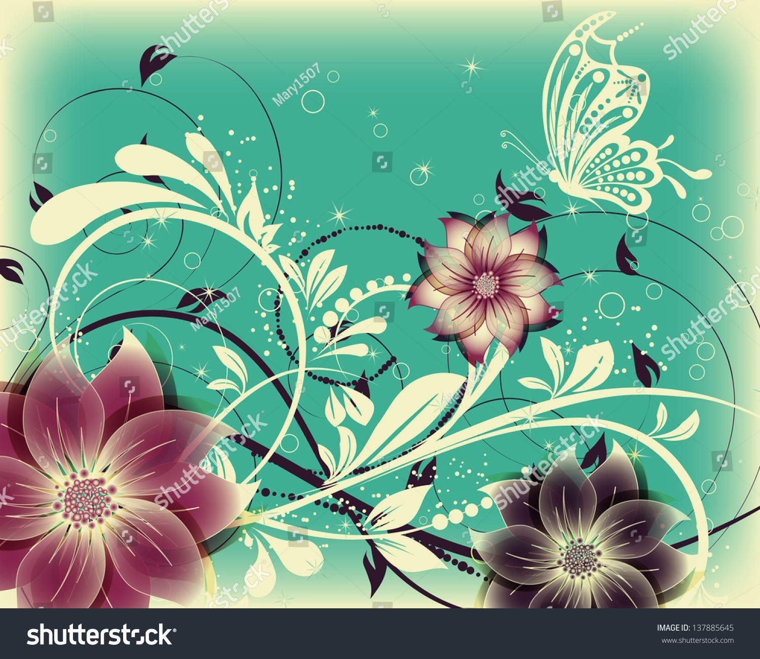 Vector Floral Decorative Abstract Background Butterfly Stock Vector Royalty Free 137885645 3943