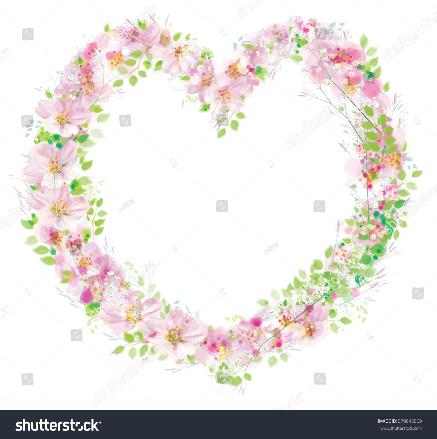 Vector Floral Frame Heart Shape Stock Vector (Royalty Free) 579848569 ...