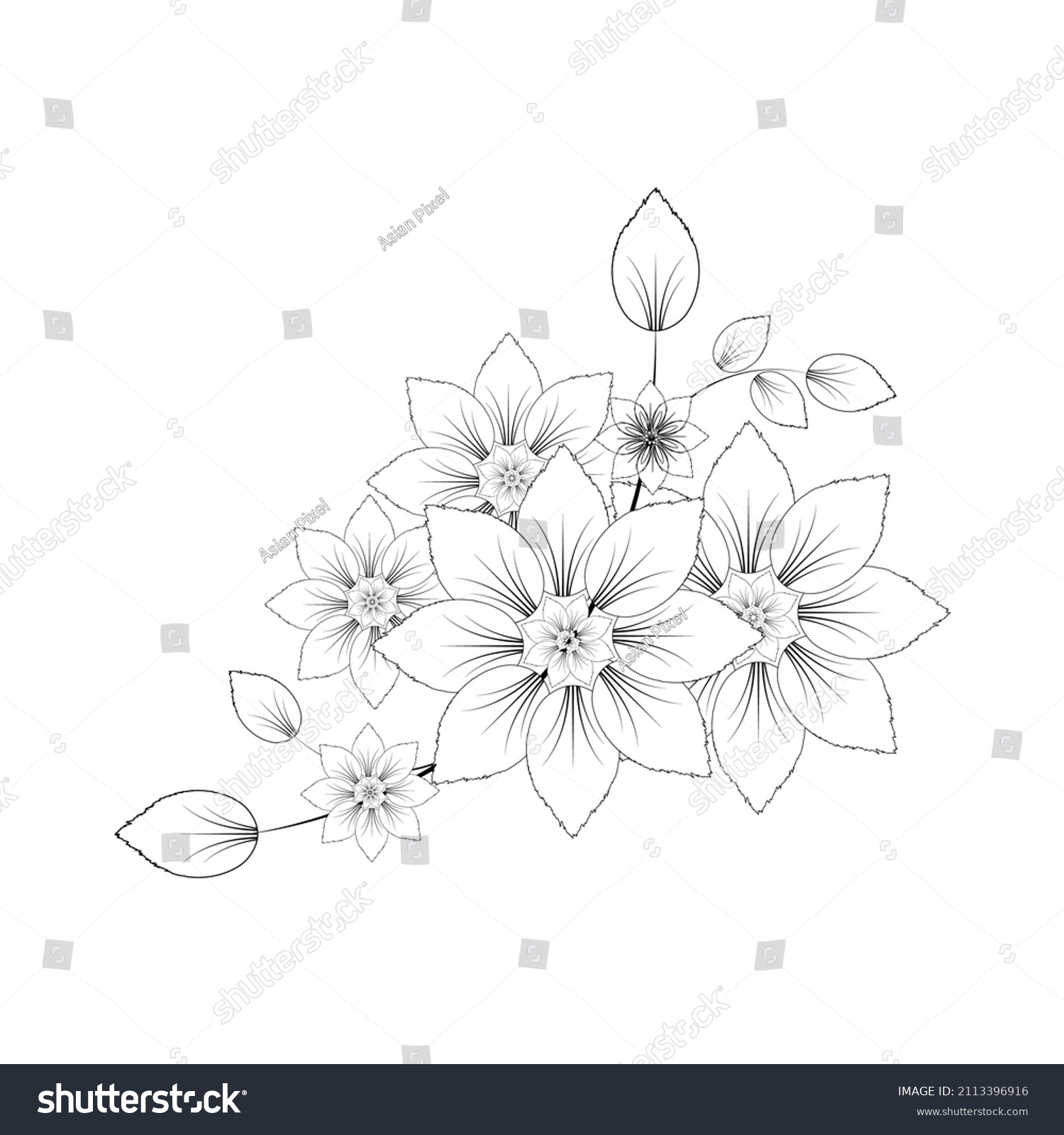 Vector Floral Illustration Black White Background Stock Vector (Royalty ...