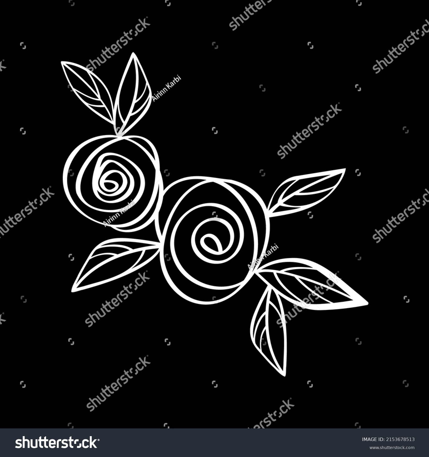 SVG of Vector floral ornament in a simple linear style. SVG for cutting. Rose flowers with leaves. White roses for decorating flower cards with frames, borders and compositions svg