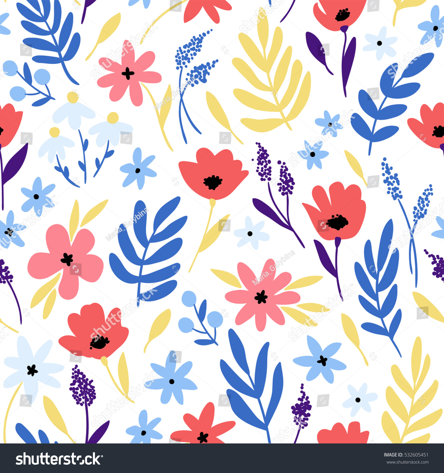 Vector Floral Pattern With Flowers And Leaves. Gentle, Spring