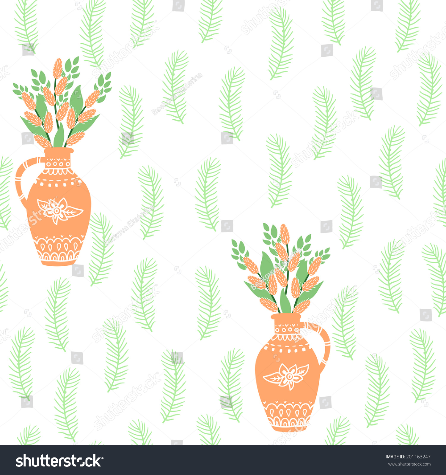 Vector Floral Seamless Pattern Vases Bouquet Nature Backgrounds