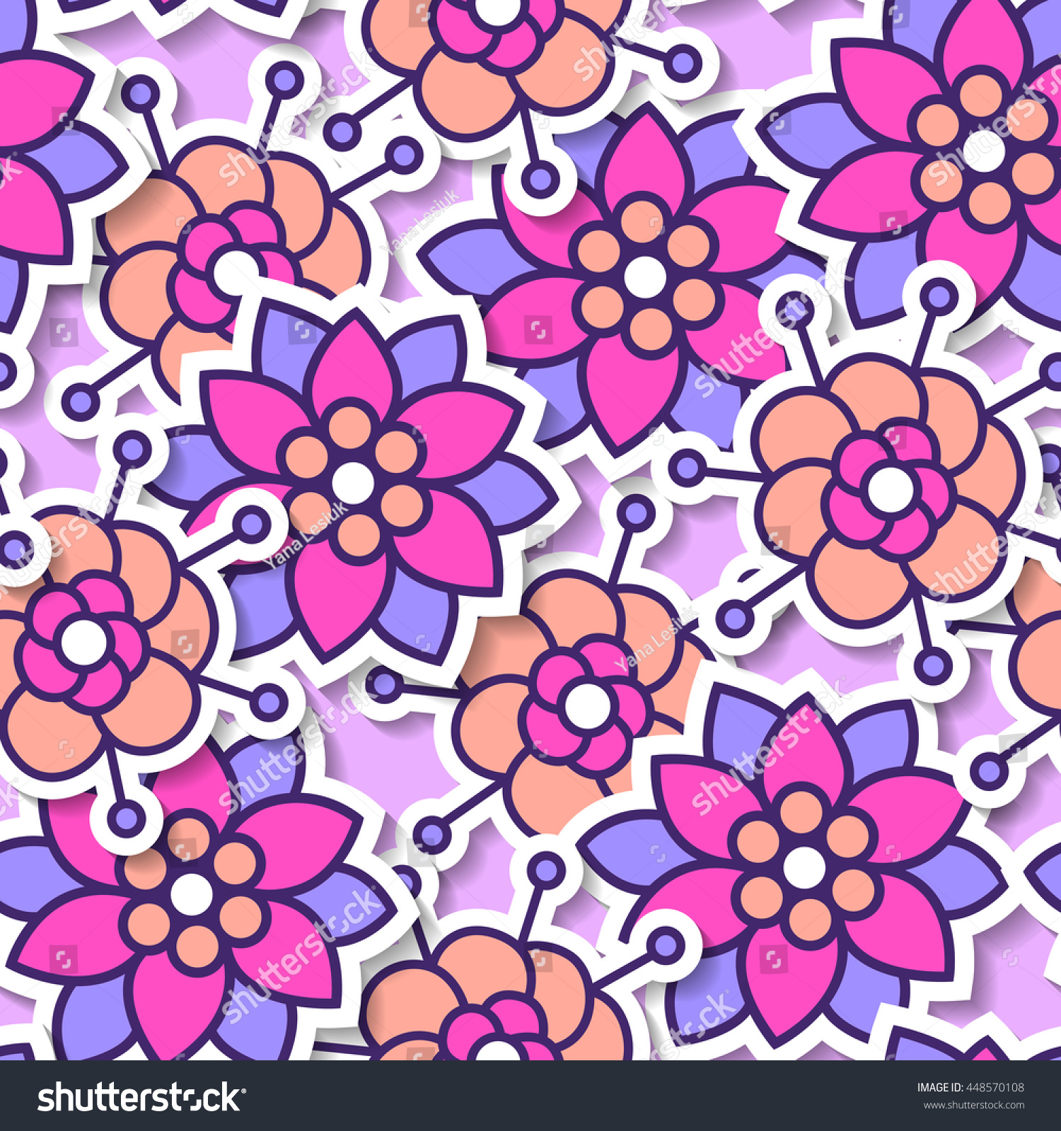 Vector Flower Pattern Seamless Botanic Texture Stock Vector 448570108