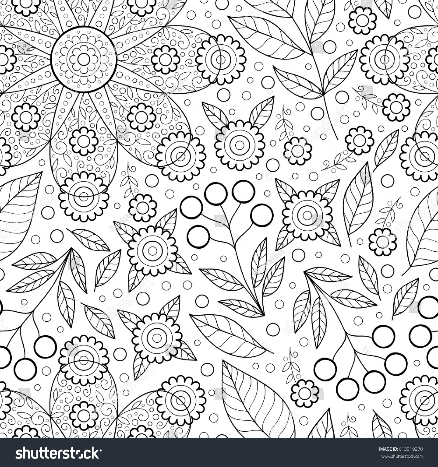 Vector Flower Seamless Pattern With Leaves Scrapbook Black And White Cute Paper Monochrome Print Vector Flower Seamless Pattern With Leaves Scrapbook Black And White Cute Paper Monochrome Print