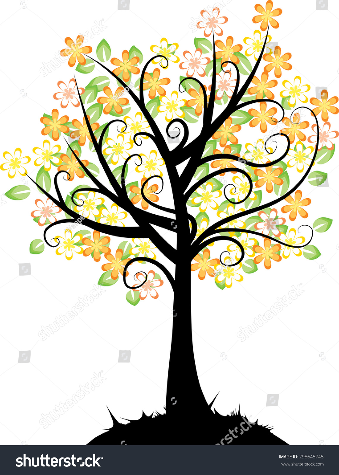 Vector Flower Tree Stock Vector 298645745 - Shutterstock