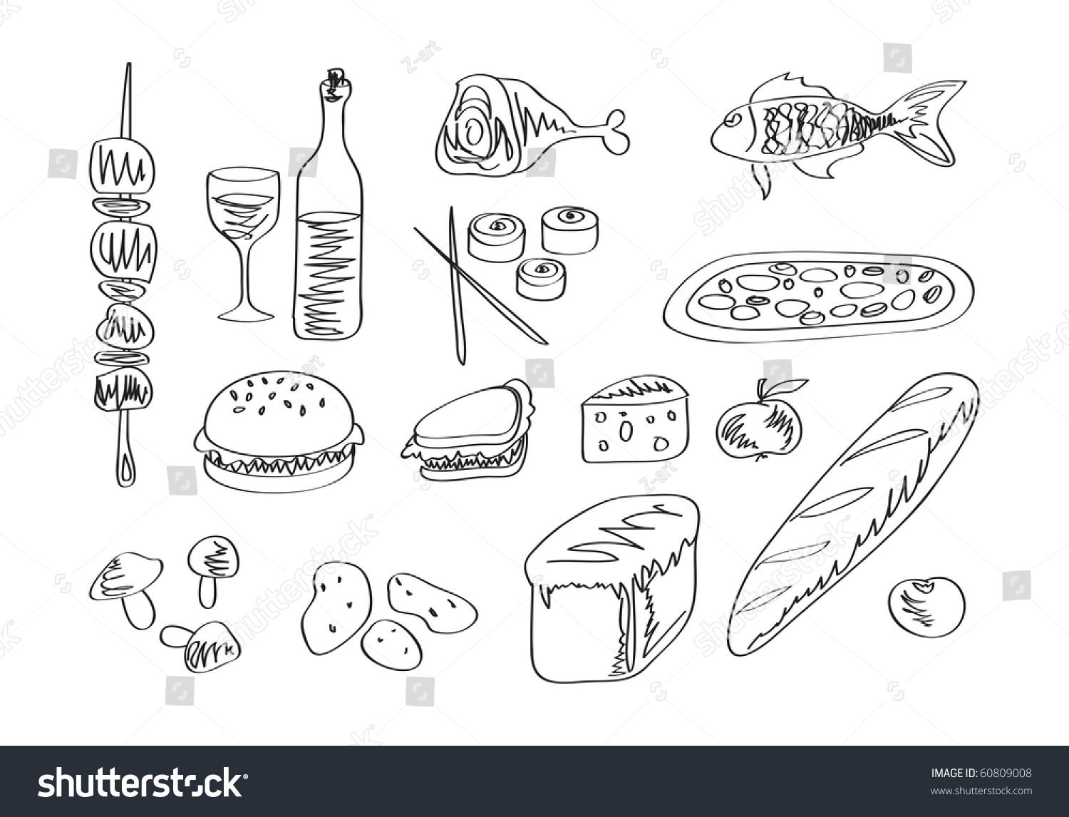 Vector Food Icon Set Hand Draw Stock Vector 60809008 - Shutterstock