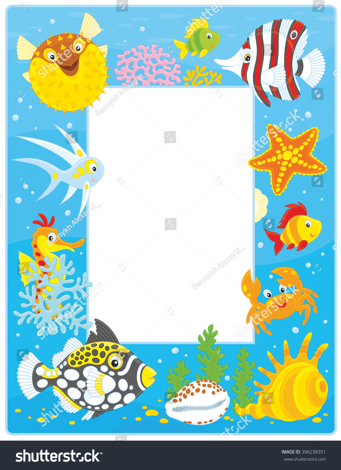 Vector Frame Border Colorful Tropical Fishes Stock Vector (Royalty Free ...