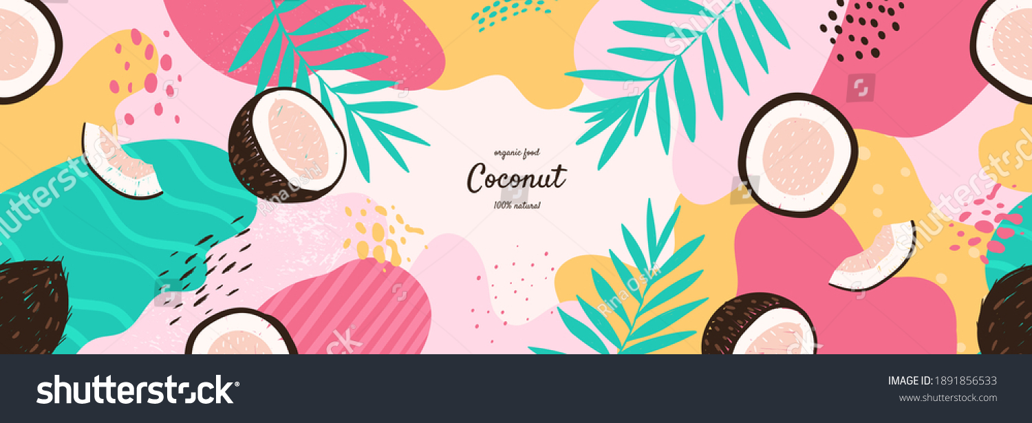 SVG of Vector frame with doodle coconut and abstract elements. Hand drawn illustrations. svg