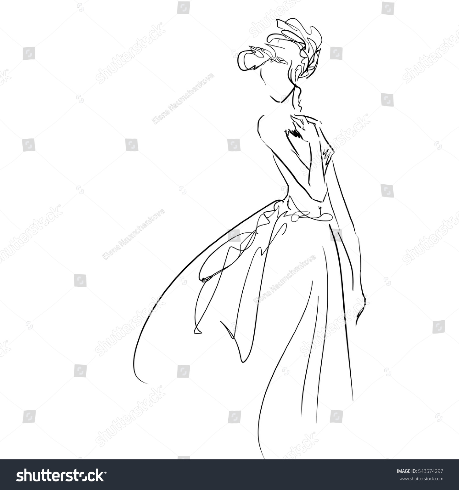 Vector Freehand Art Elegant Young Woman Stock Vector 543574297 ...