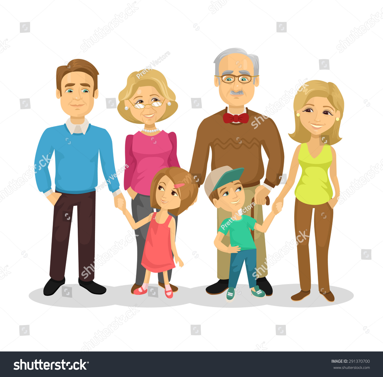 Vector Full Family Flat Cartoon Illustration Stock Vector 291370700 ...