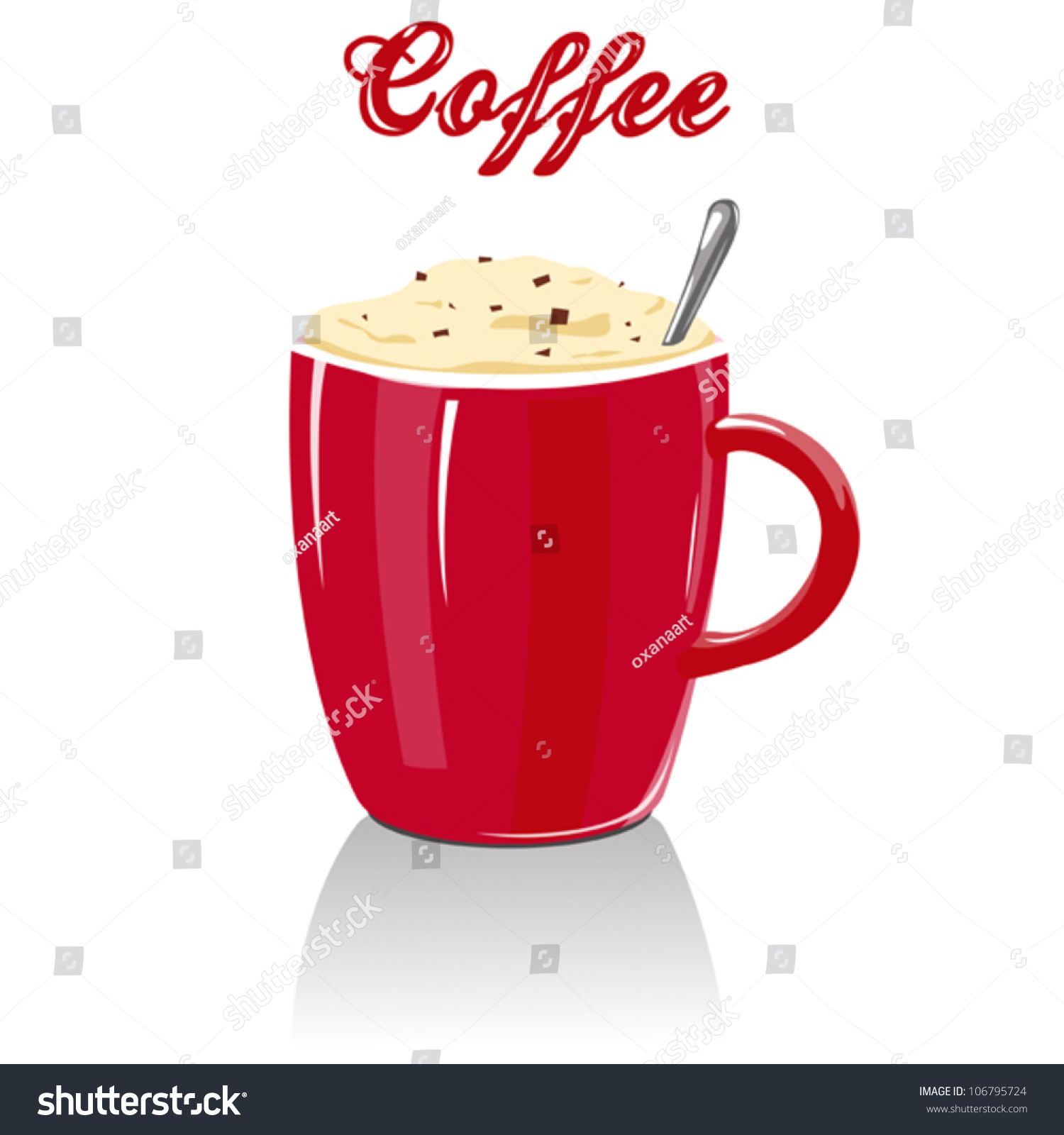 Vector Full Red Coffee Mug With Text Cup Cappuccino Cream And Chocolate Vector Full Red Coffee Mug With Text Cup Cappuccino Cream And Chocolate