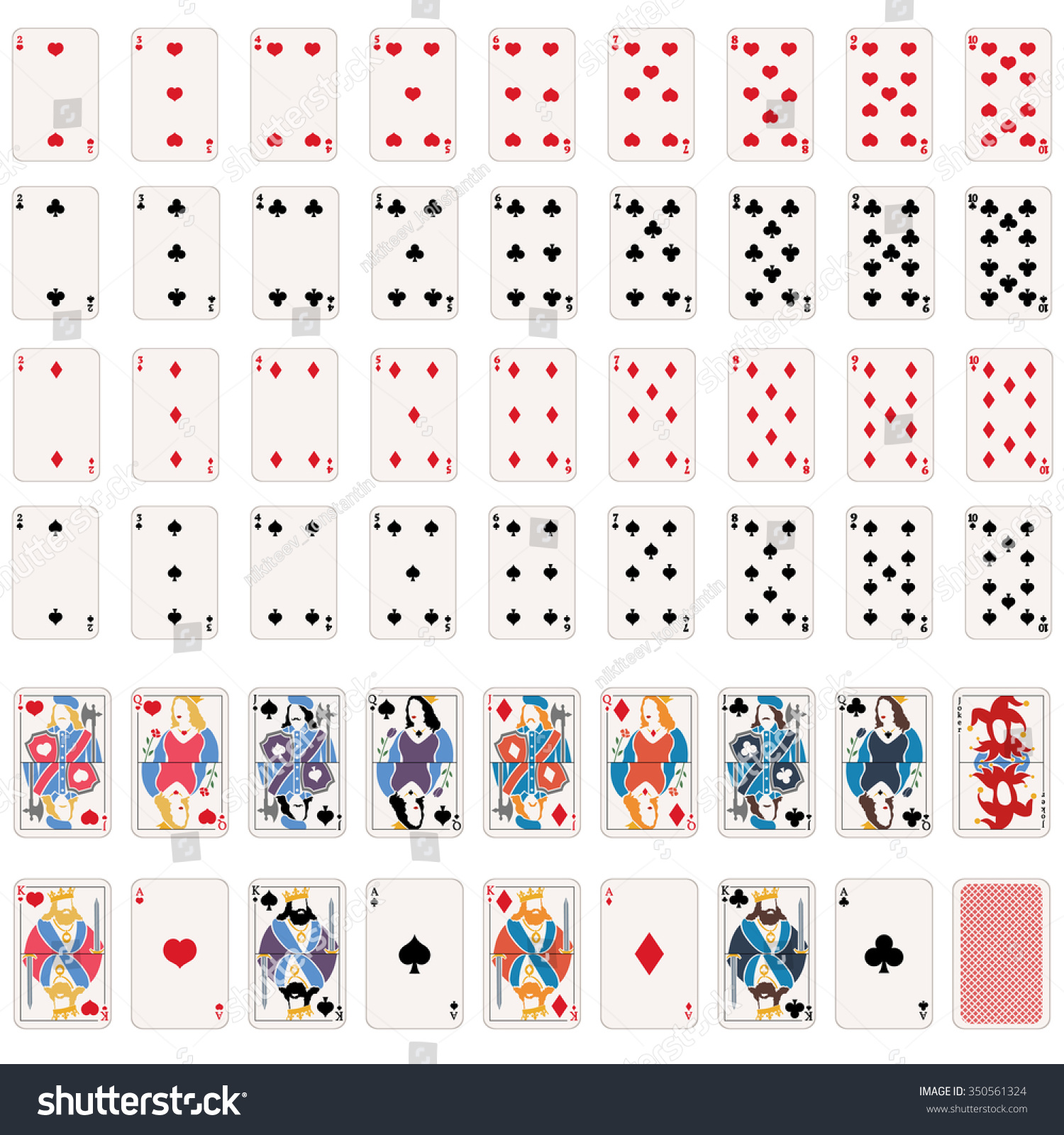 Vector Full Set Playing Cards 52 Stock Vector (Royalty Free) 350561324