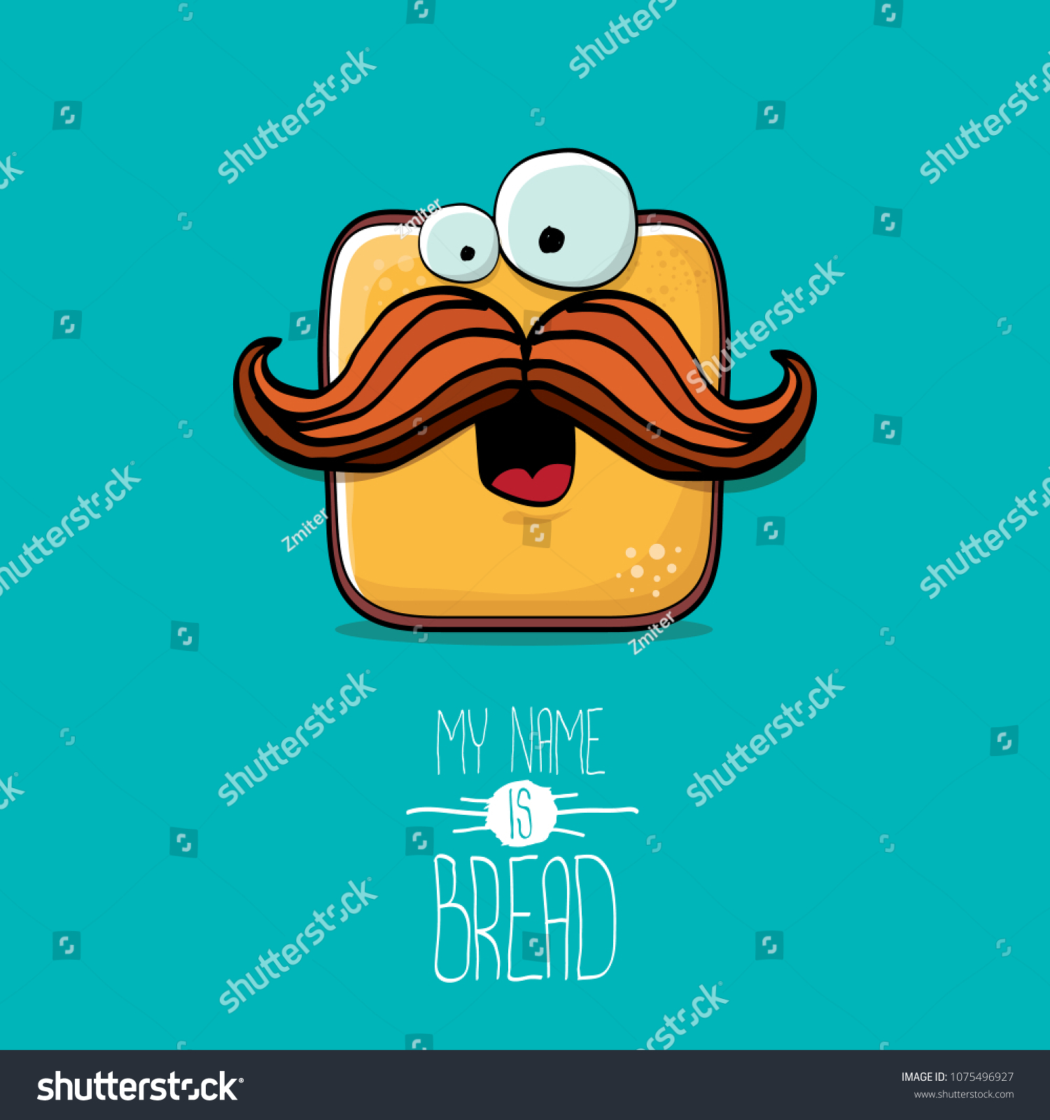 SVG of vector funky cartoon cute sliced bread character isolated on turquoise background. My name is bread concept illustration. funky food character with eyes and mouth or bakery label mascot svg