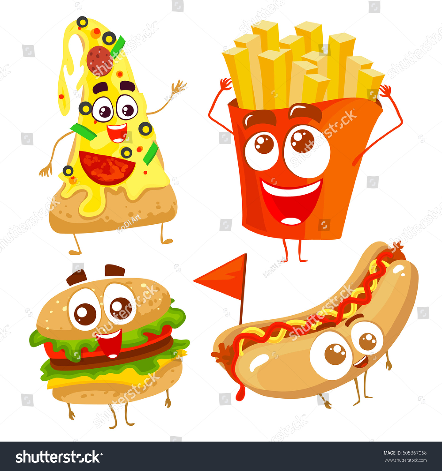 Vector Funny Cartoon Characters Fast Food Stock Vector (Royalty Free ...