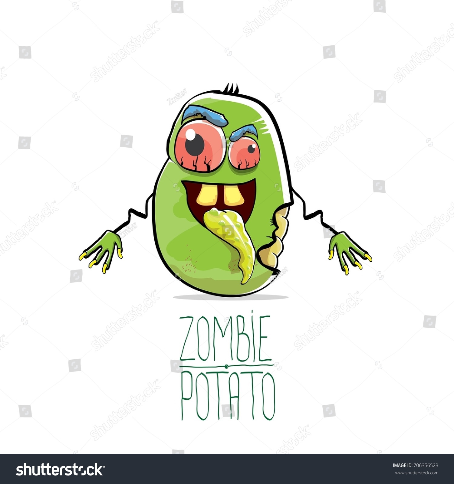 Vector Funny Cartoon Cute Green Zombie Stock Vector 706356523