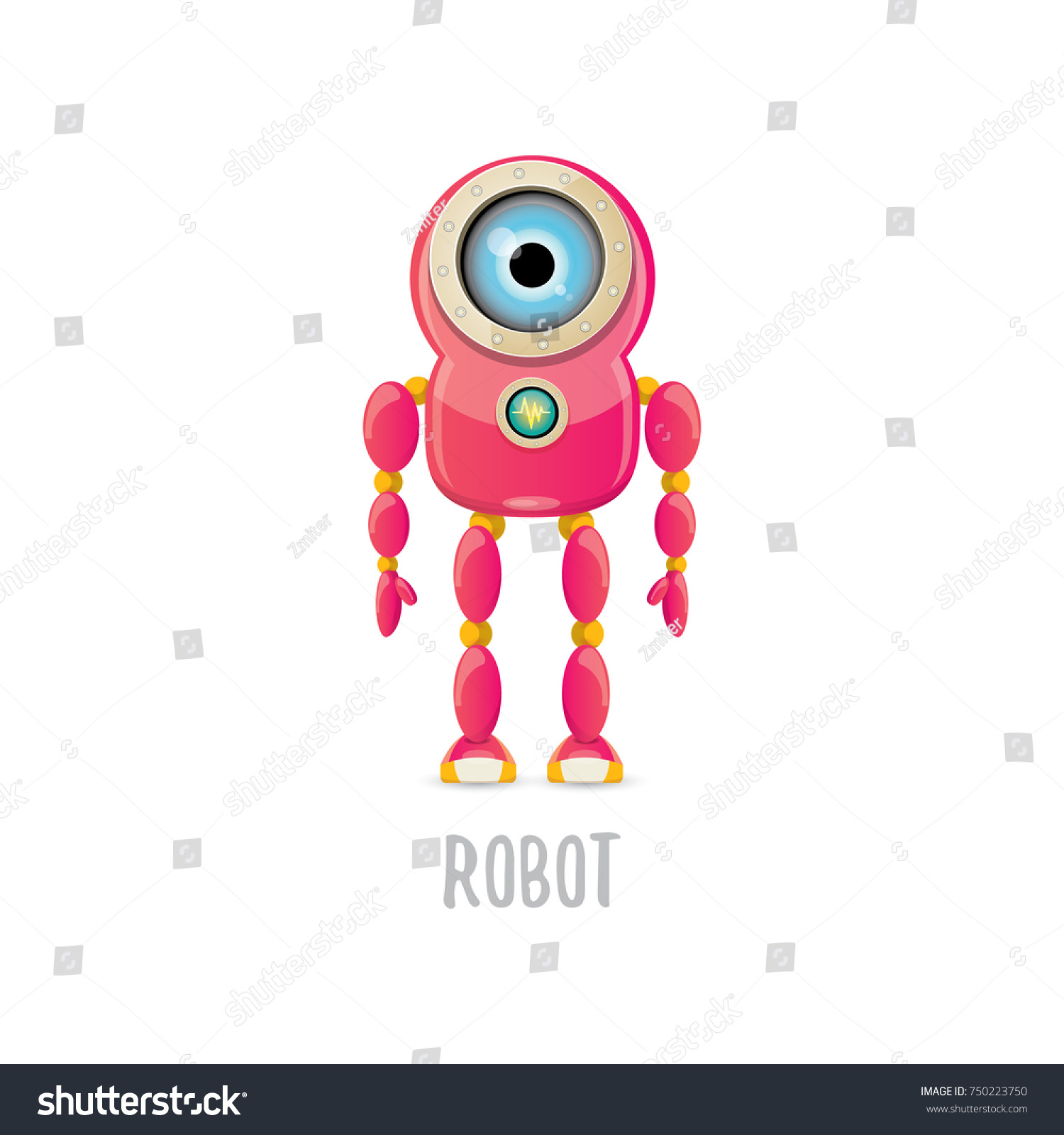 Vector Funny Cartoon Pink Friendly Robot Stock Vector Royalty Free