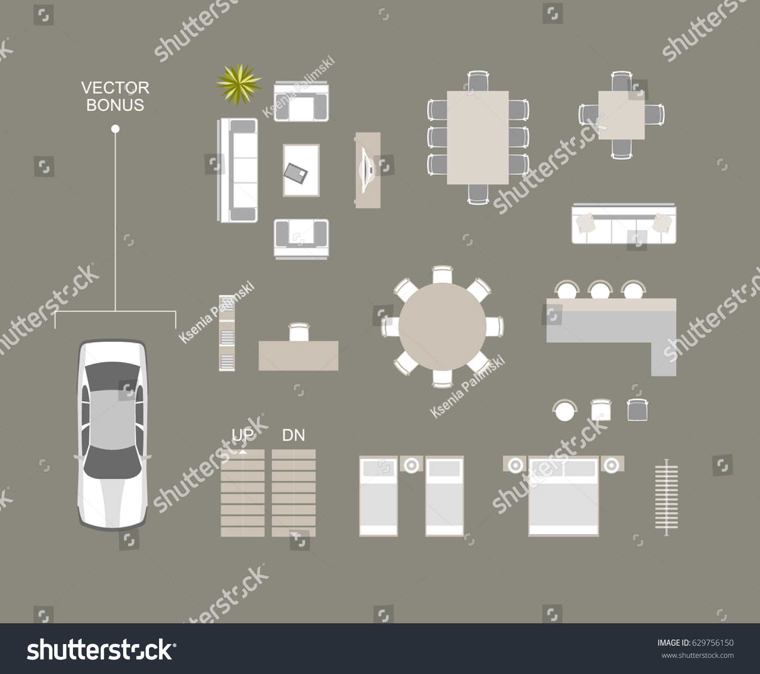 Vector Furniture Icons Top View Bed Stock Vector 629756150 