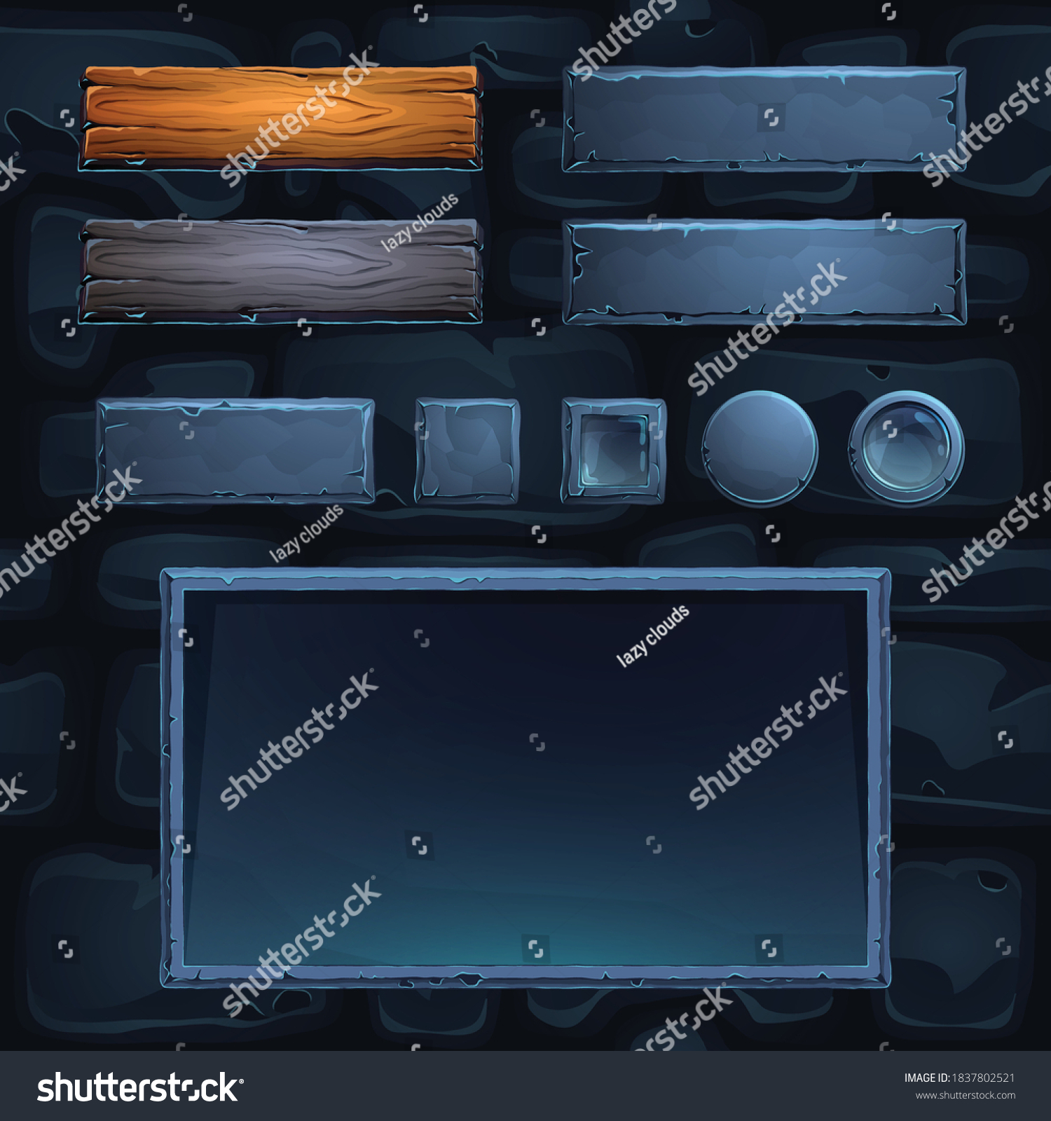 SVG of Vector game UI bars, frame and buttons illustration in stone cartoon style. svg