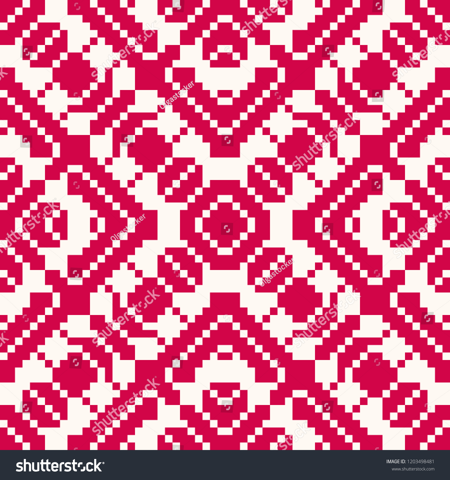 SVG of Vector geometric traditional folk ornament. Red and white seamless pattern. Ornamental background with small squares, crosses, snowflakes, flower shapes. Repeatable texture of embroidery, knitting svg