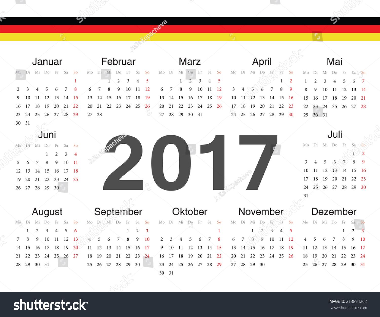 Vector German Circle Calendar 2017 Week Stock Vector 213894262 ...