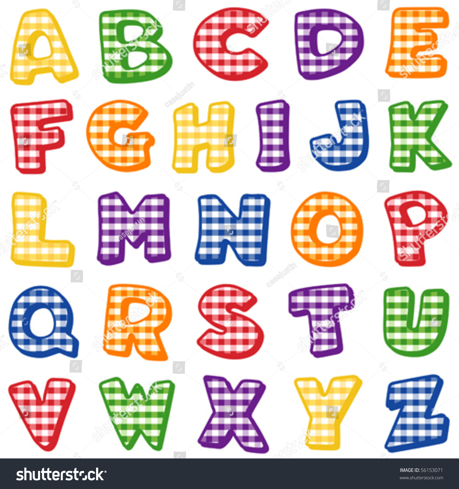 Vector - Gingham Alphabet: Red, Yellow, Blue, Orange, Green, Purple ...