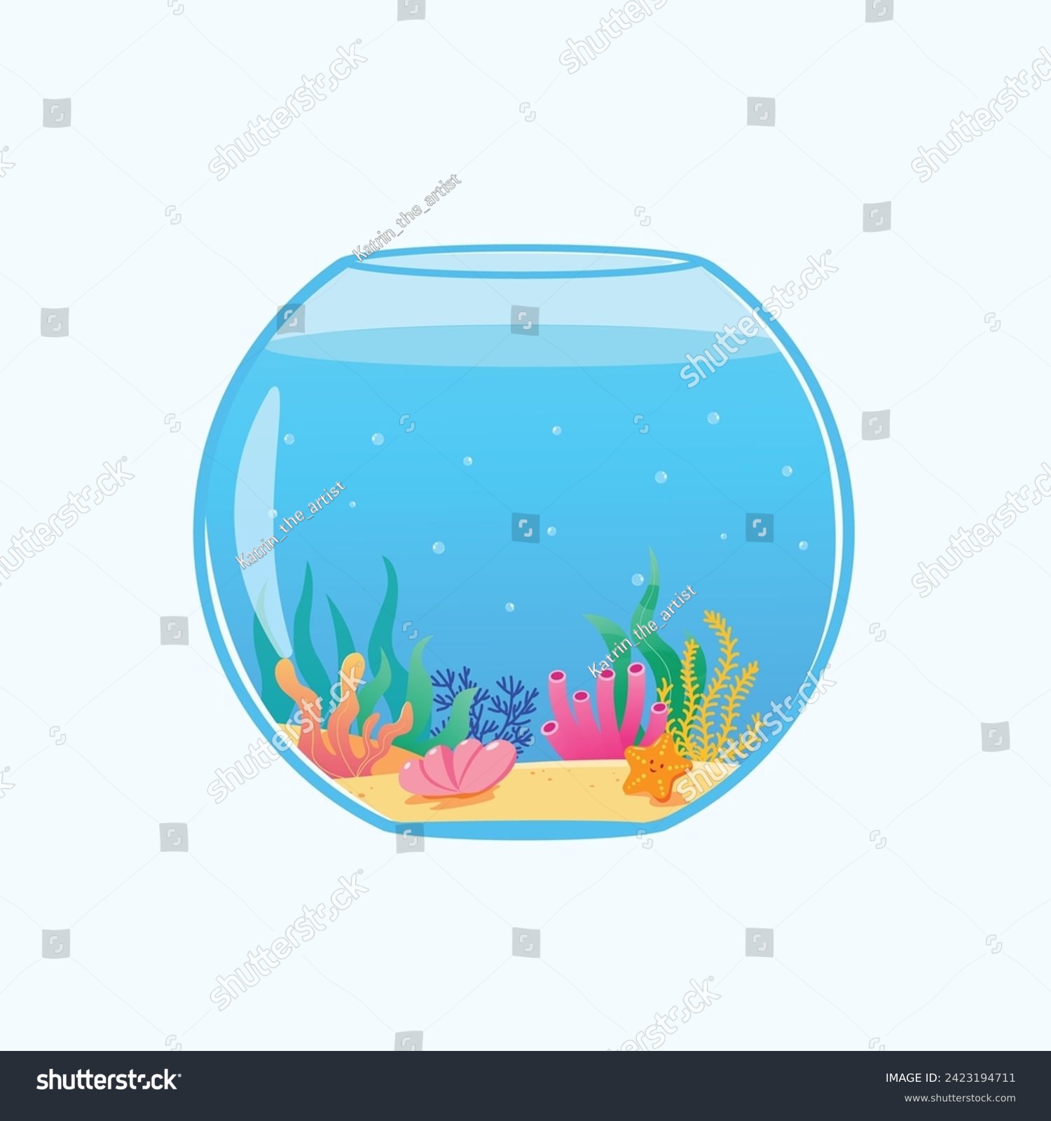 SVG of Vector glass round aquarium for fish, algae and sand vector illustration svg