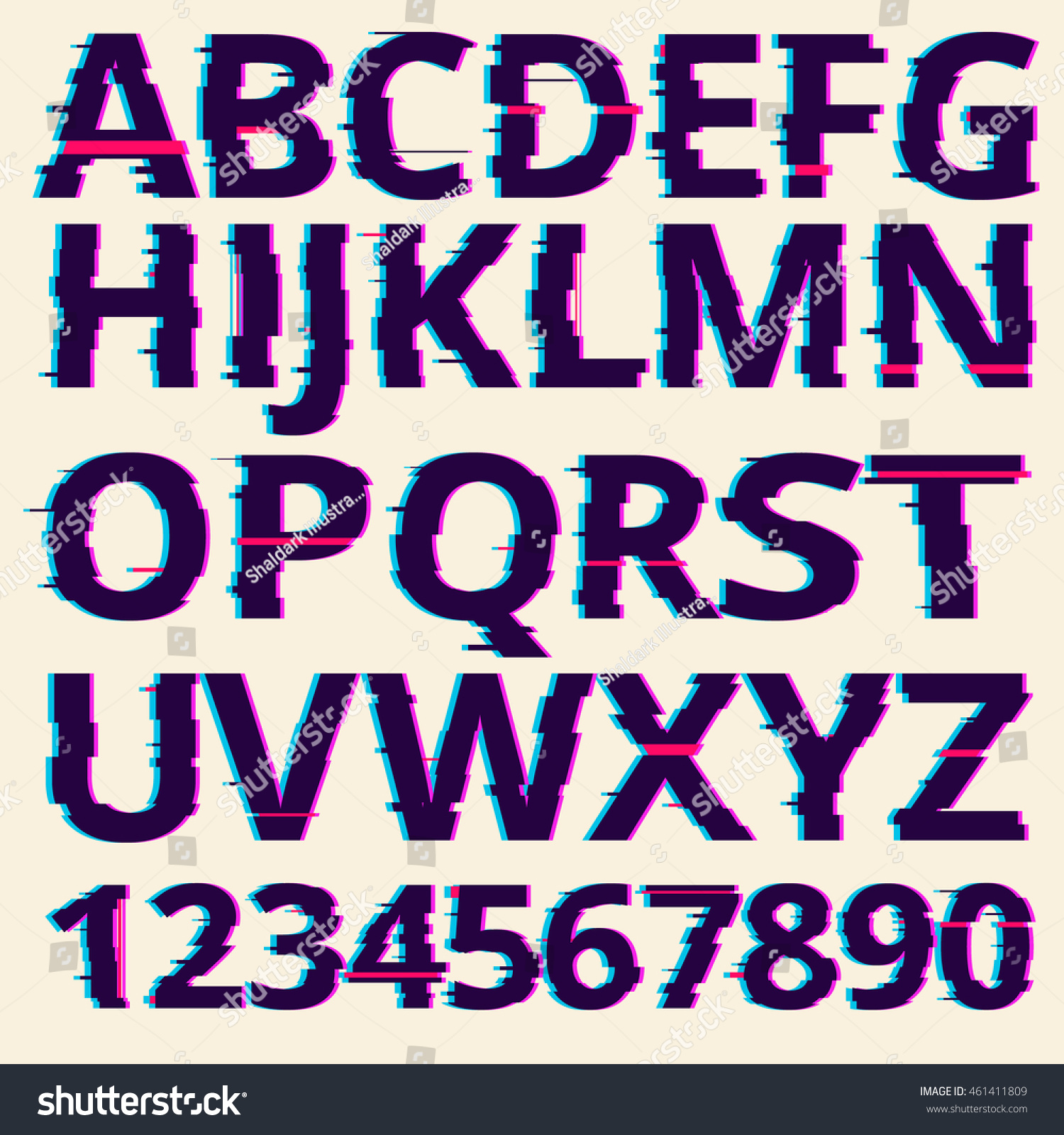 Vector Glitch Fonts Pack. Glitch Font Illustration, Distortion Glitch ...