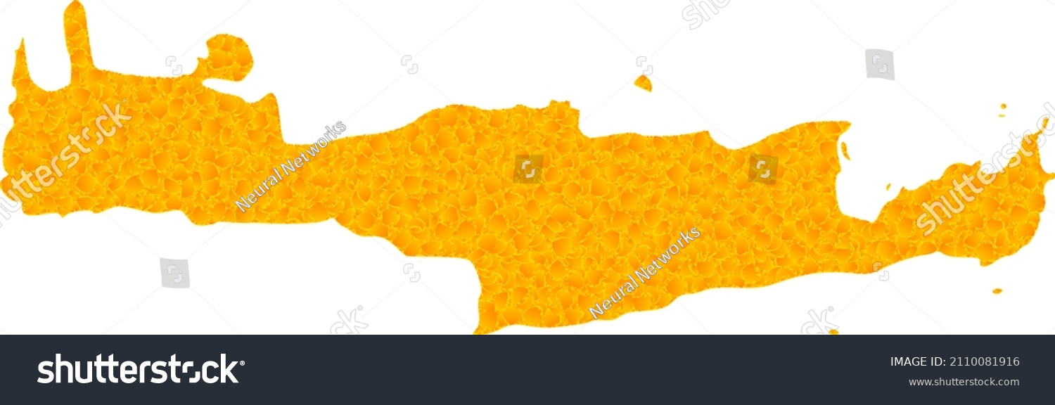SVG of Vector Gold map of Crete Island. Map of Crete Island is isolated on a white background. Gold items texture based on solid yellow map of Crete Island. svg
