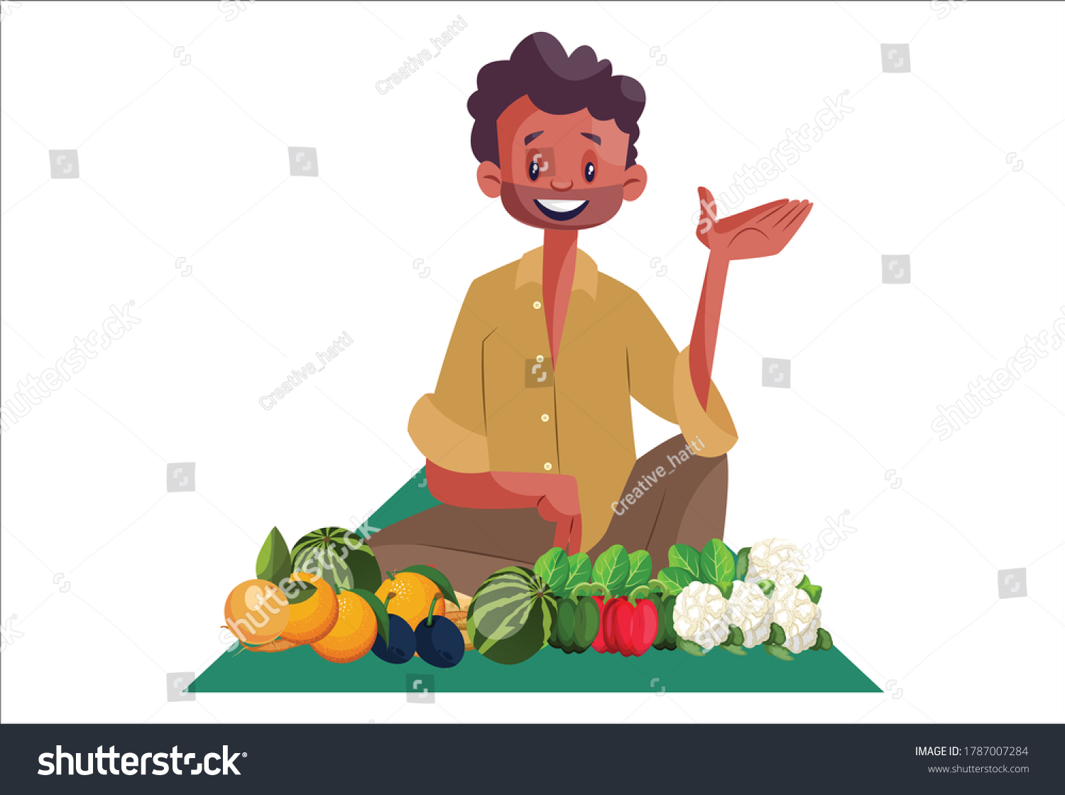 Vector Graphic Illustration Indian Vendor Sitting เวกเตอร์สต็อก ปลอด