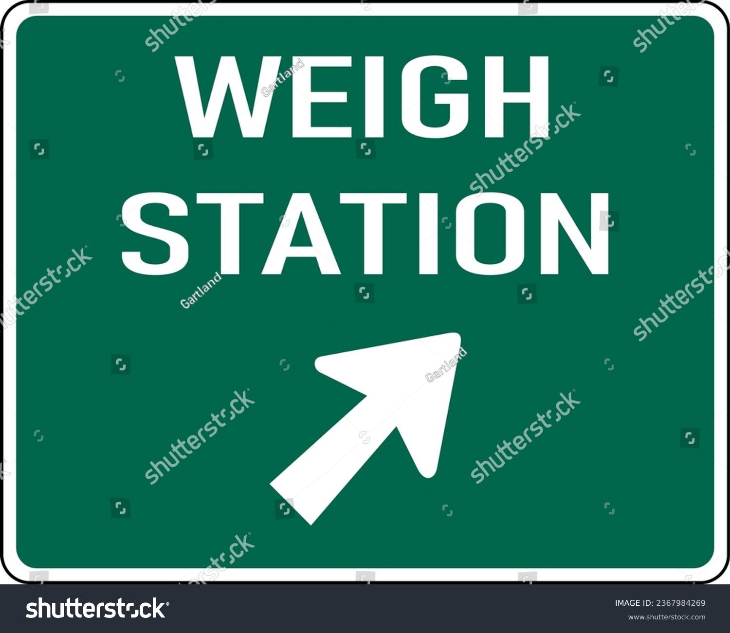 SVG of Vector graphic of a green Weigh Station MUTCD highway sign. It consists of the wording Weigh Station and a diagonal arrow contained in a white rectangle svg