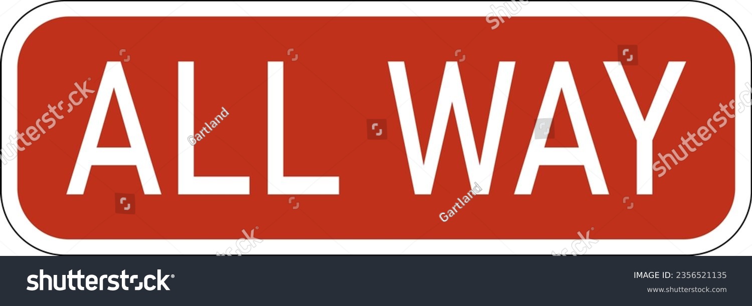 SVG of Vector graphic of a usa All Way highway sign. It consists of the wording All Way contained in a red rectangle svg