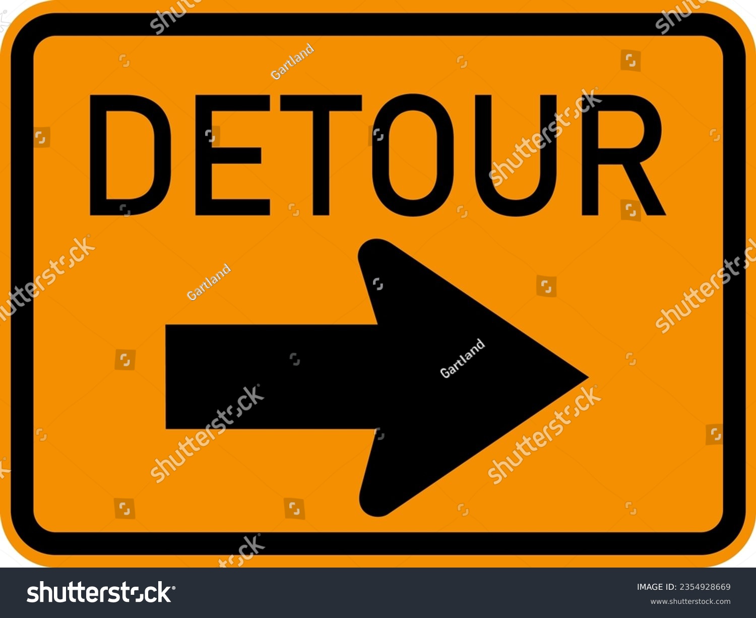 SVG of Vector graphic of a usa Detour highway sign. It consists of the wording Detour and an arrow within a black and orange  rectangle svg