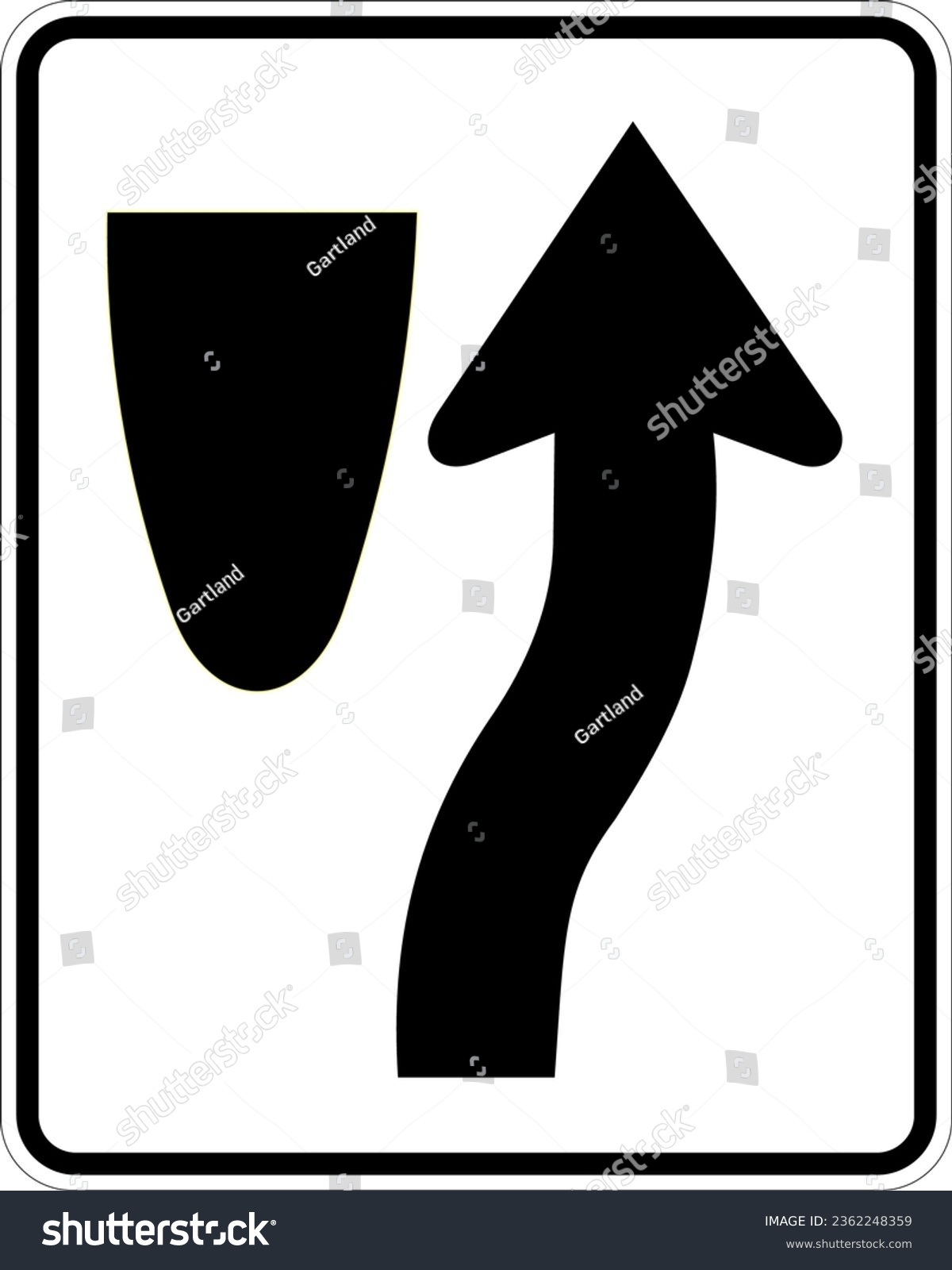 SVG of Vector graphic of a usa Keep Right highway sign. It consists of  a curved arrow passing to the right of the median contained in a white rectangle svg
