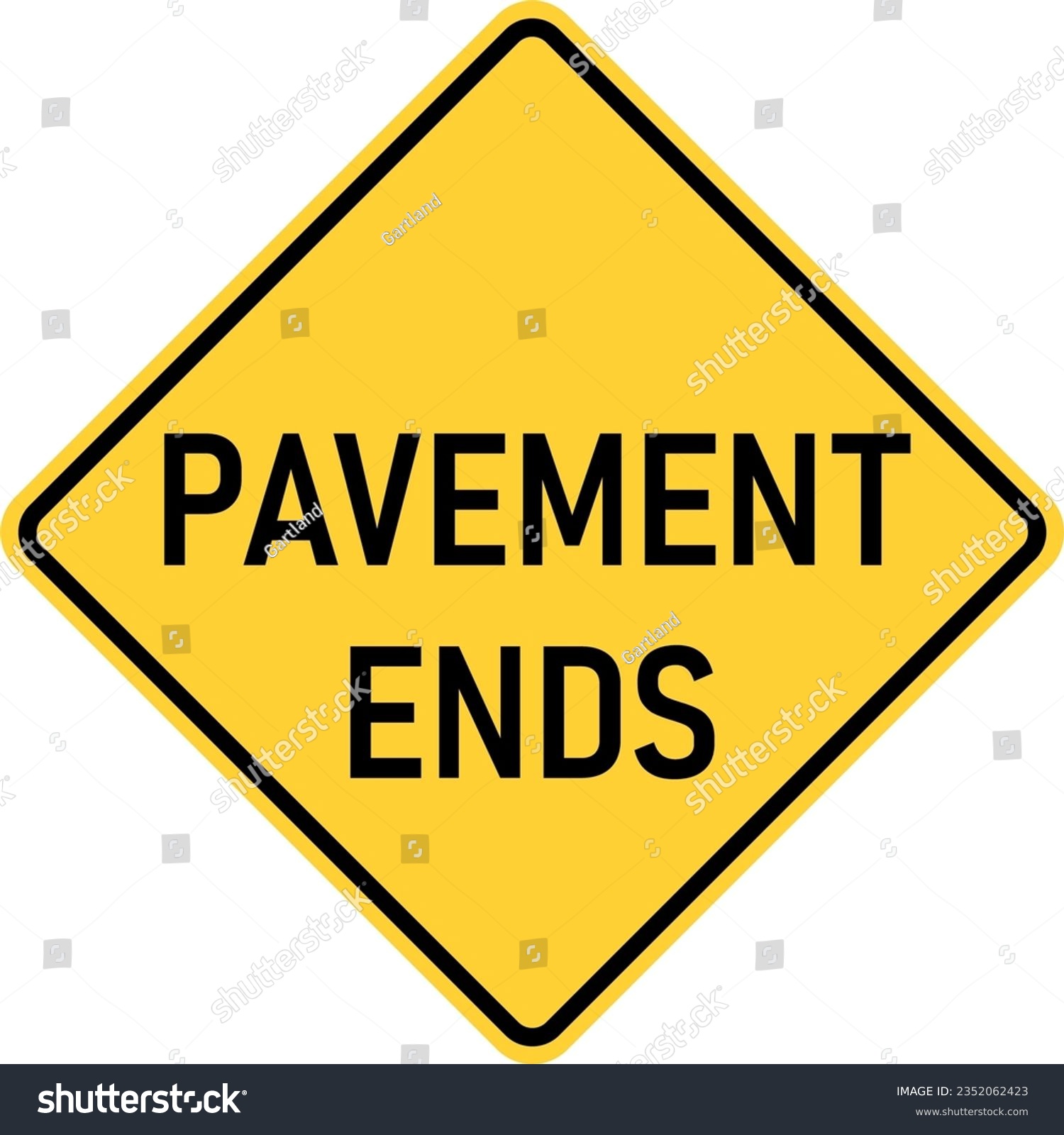 SVG of Vector graphic of a usa pavement ends highway sign. It consists of black lettering saying Pavement Ends within a black and yellow square tilted to 45 degrees svg