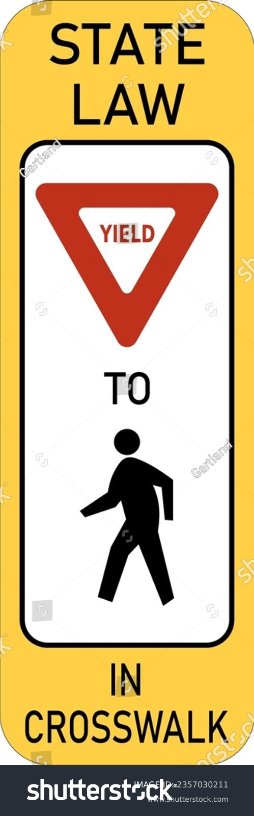 SVG of Vector graphic of a usa Yield to Pedestrians on Crosswalk highway sign. It consists of A triangular yield sign and a silhouette of a pedestrian in a white rectangle svg